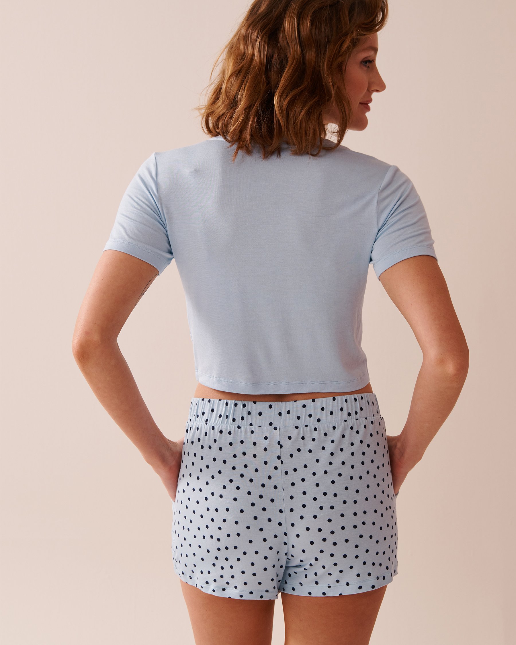 LA VIE EN ROSE Butterfly Print Soft Jersey Crop T-shirt Cool Blue 40100718 - View3