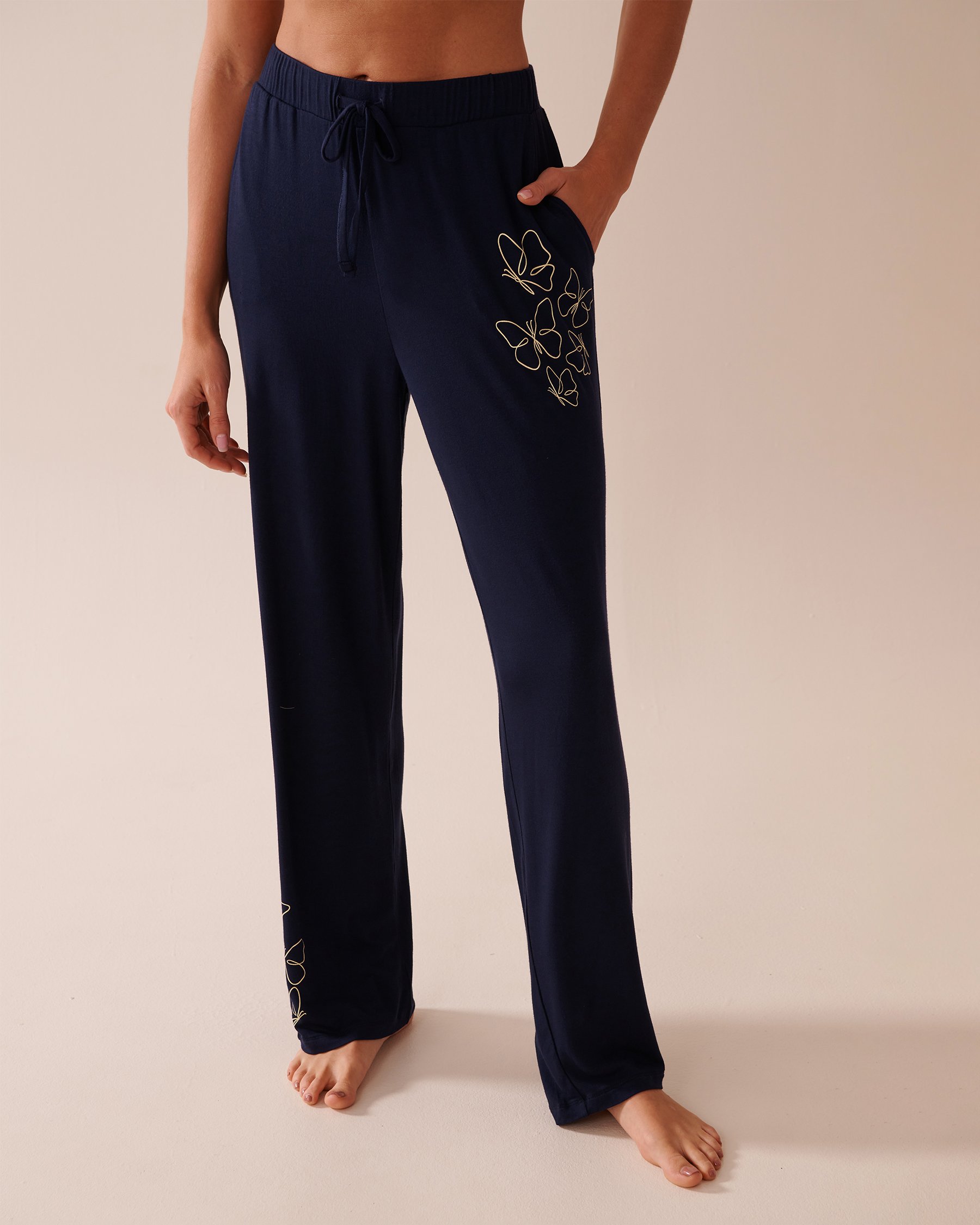 LA VIE EN ROSE Butterfly Print Soft Jersey Pajama Pants Navy Blue 40200708 - View1
