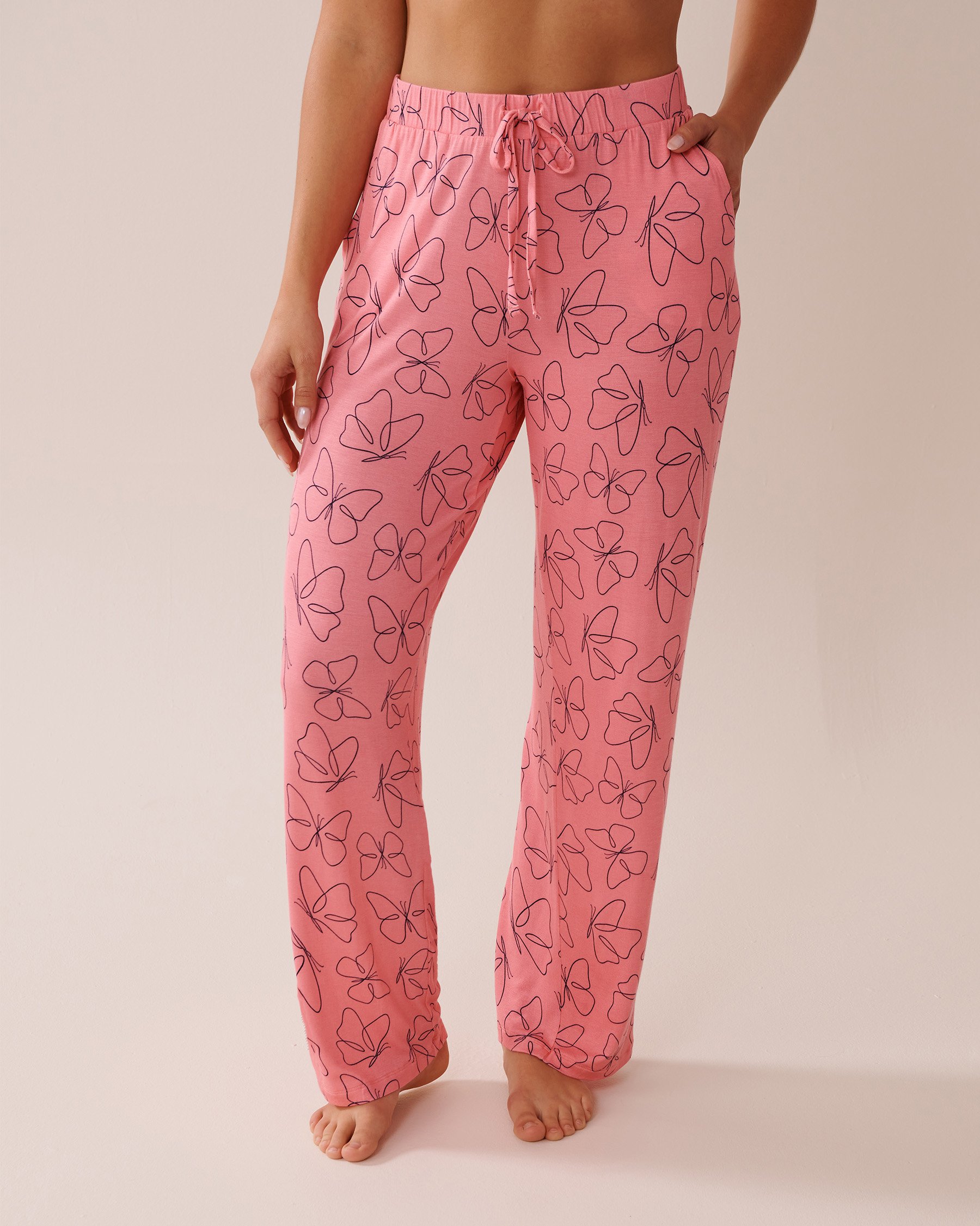 LA VIE EN ROSE Butterfly Print Soft Jersey Pajama Pants Tulip Pink/Butterflies 40200708 - View1