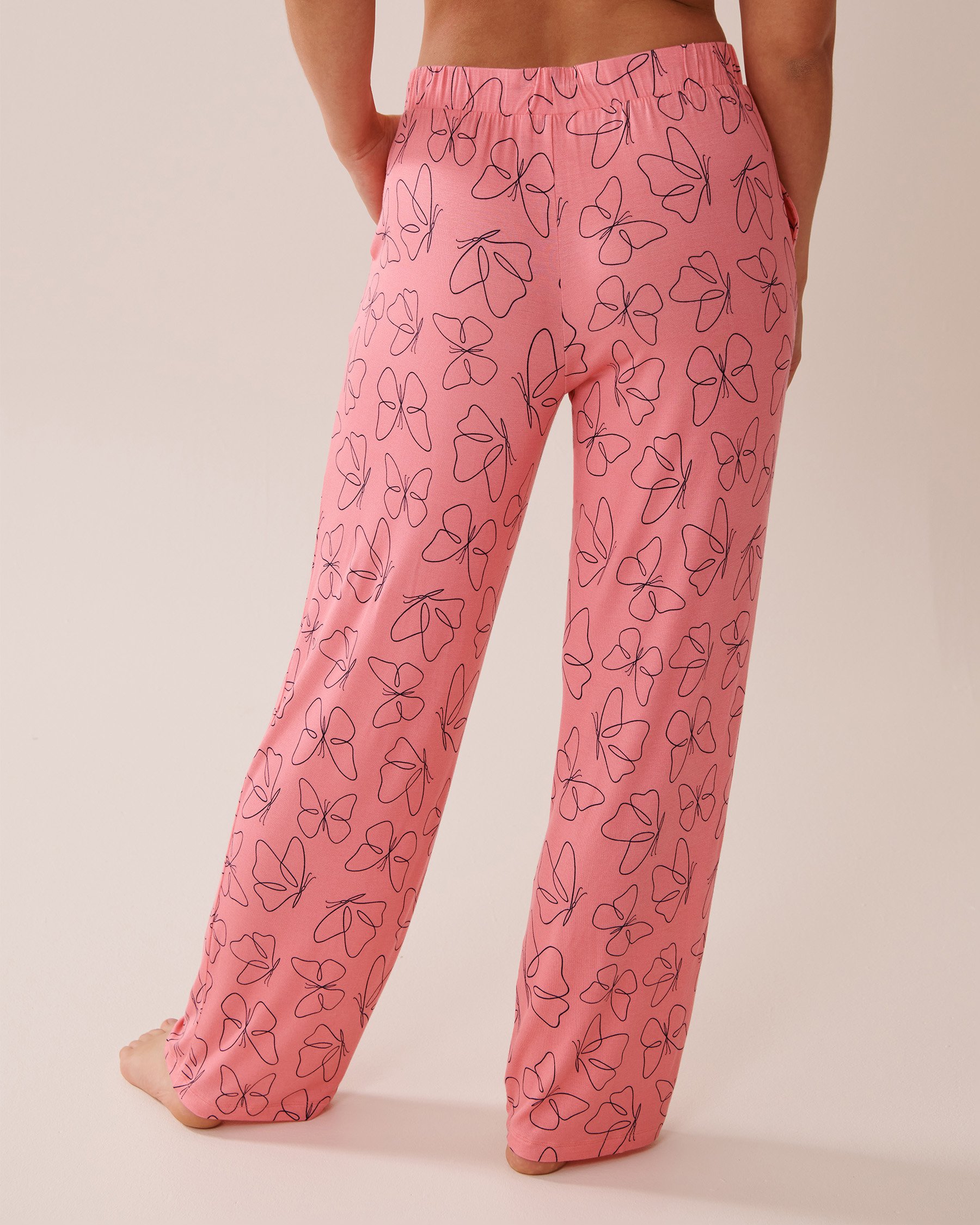 LA VIE EN ROSE Butterfly Print Soft Jersey Pajama Pants Tulip Pink/Butterflies 40200708 - View2