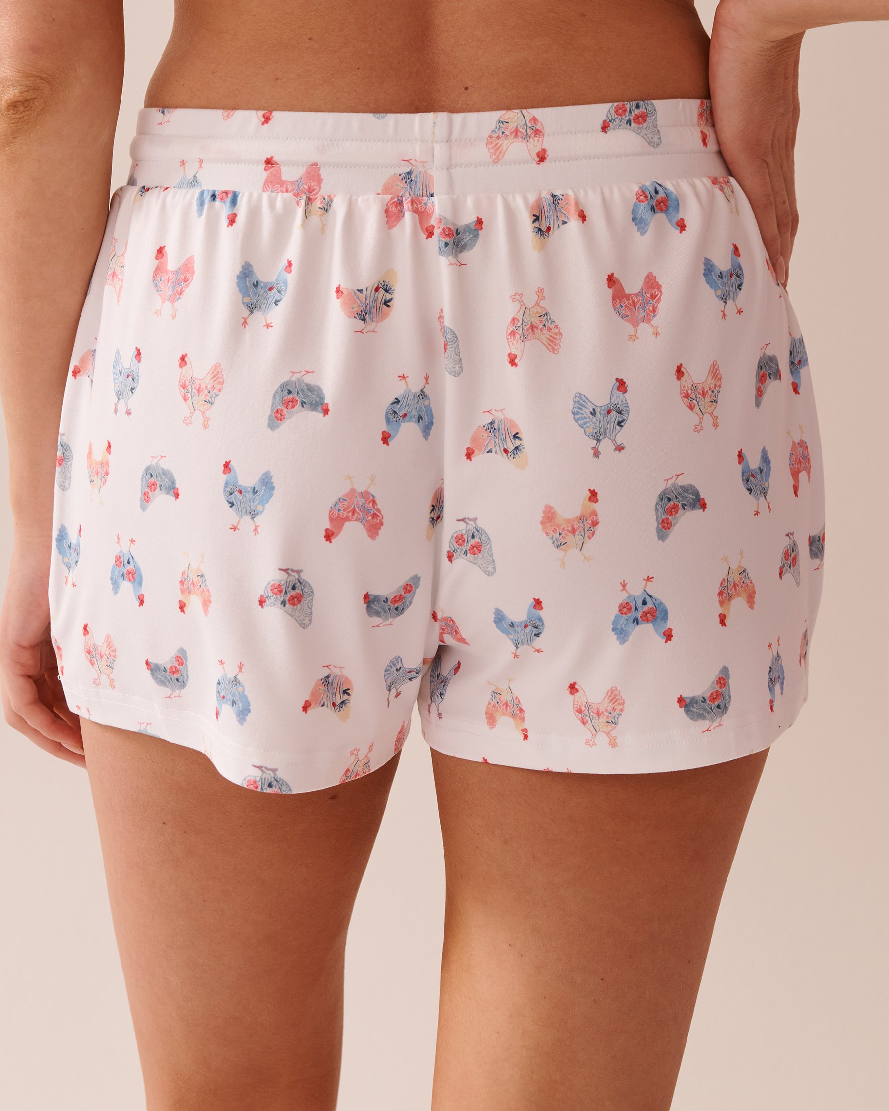 LA VIE EN ROSE Short de pyjama ultra doux imprimé poule Blanc/Poules 40200698 - Voir3