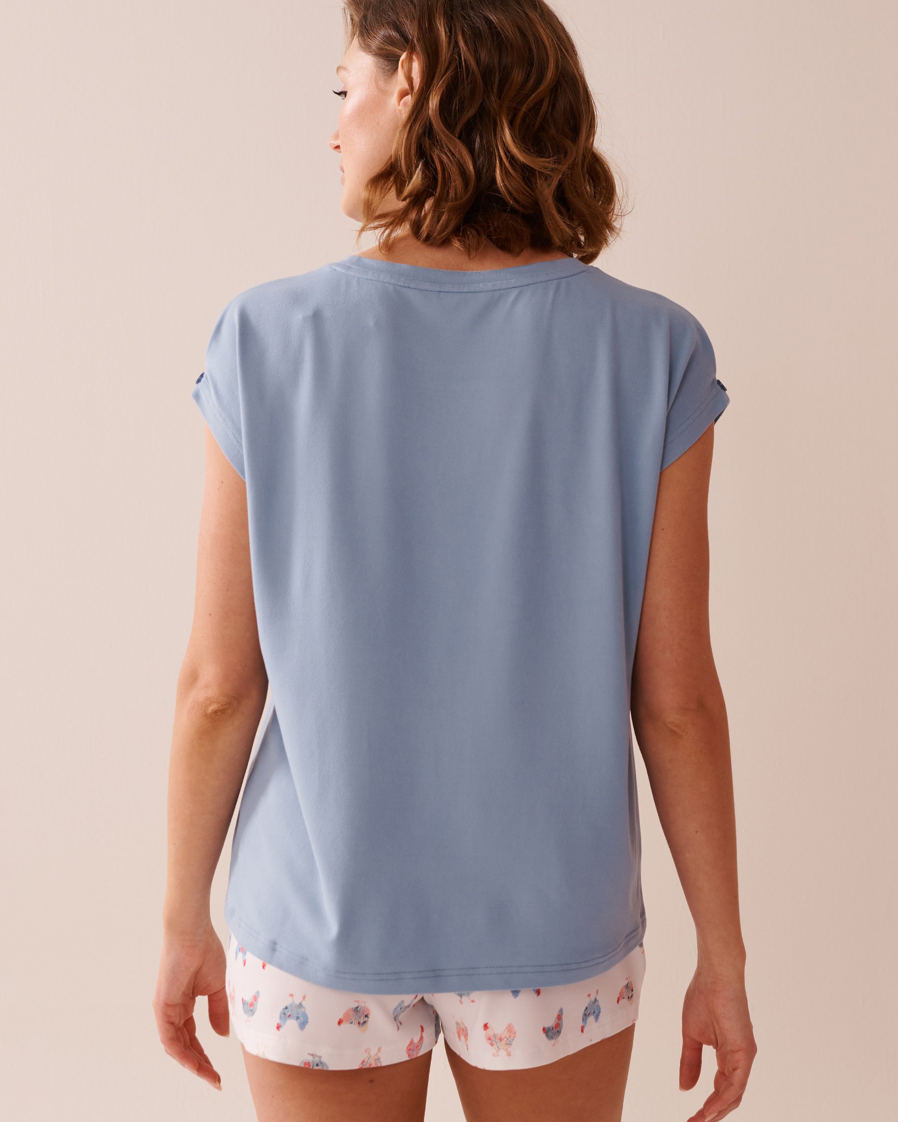 LA VIE EN ROSE T-shirt ultra doux imprimé poule Bleu nuage 40100710 - View4