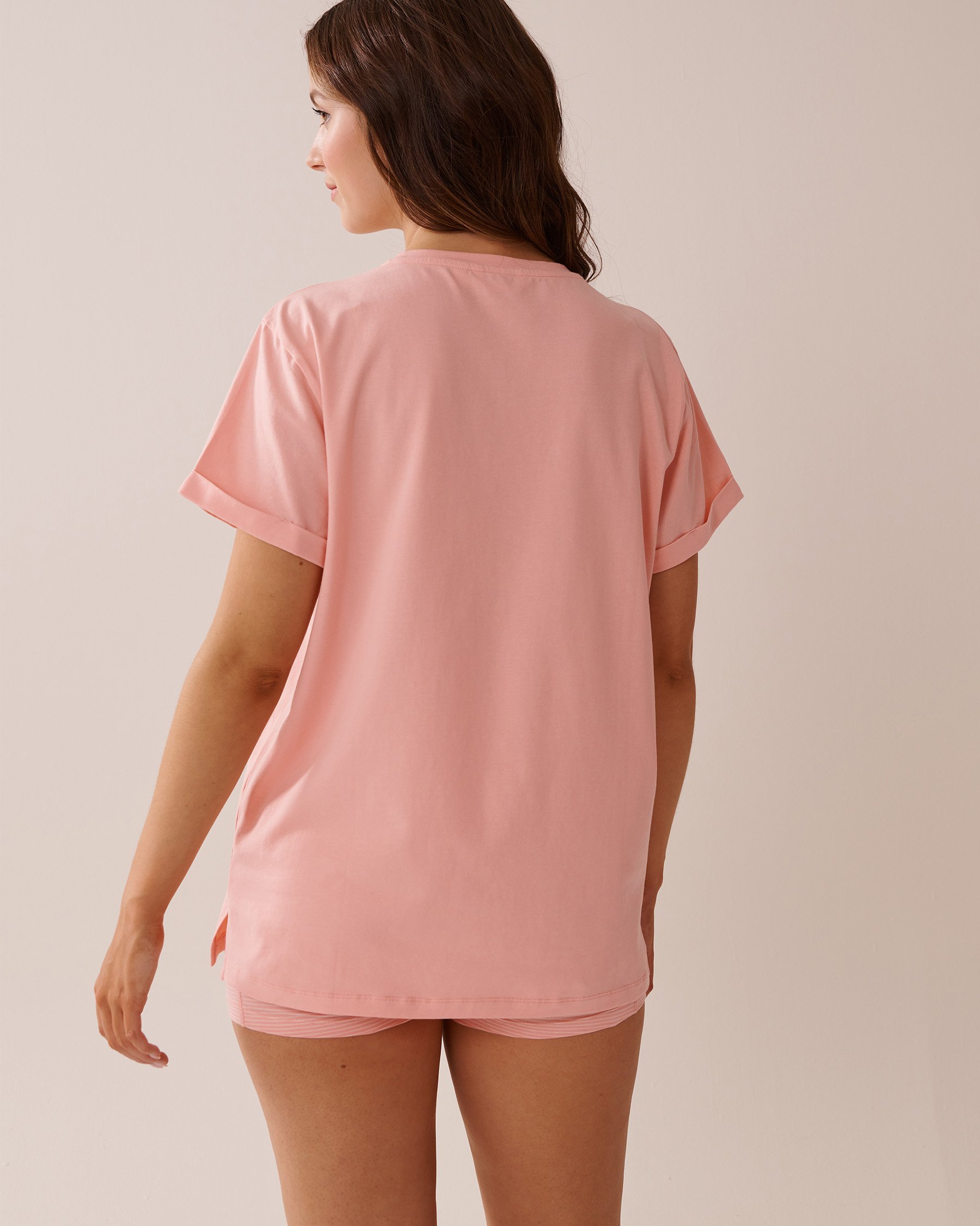 LA VIE EN ROSE Cotton T-shirt with Pocket Peachy Pink 40100698 - View2