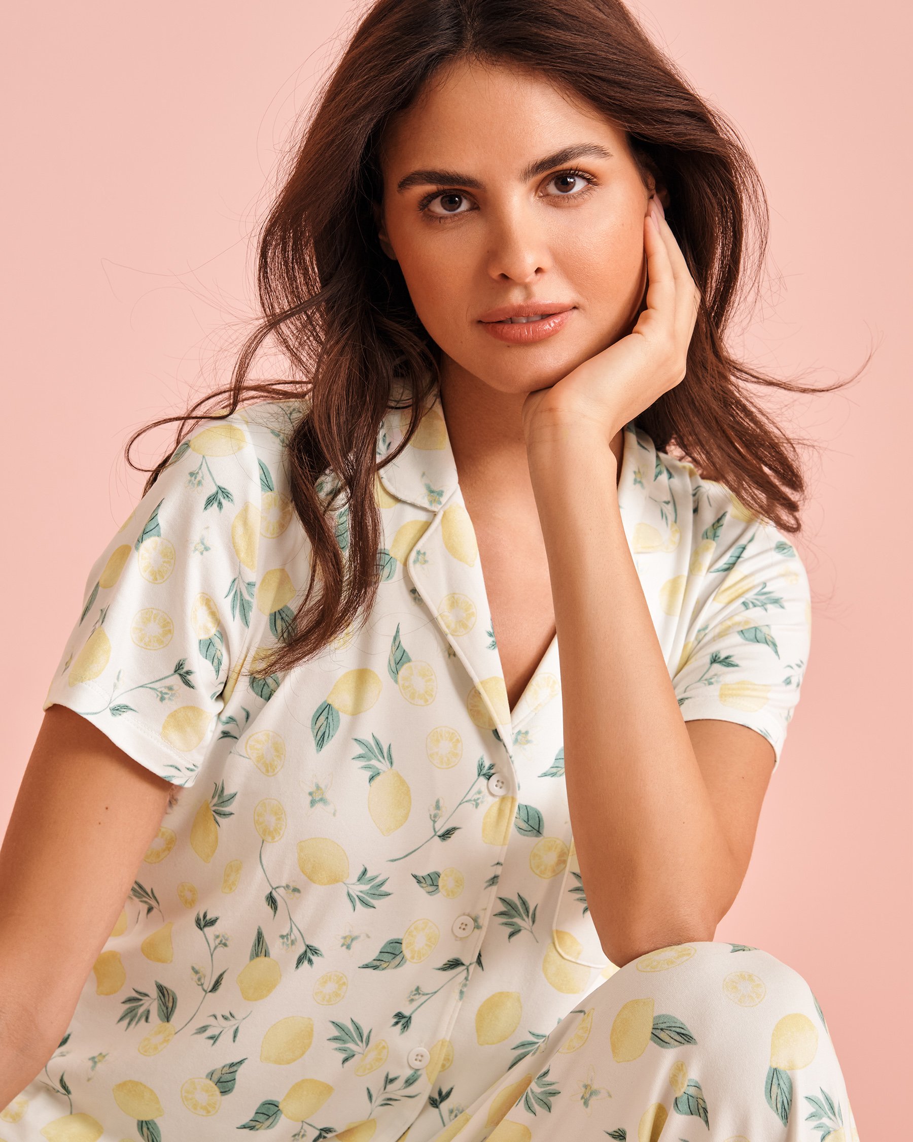 LA VIE EN ROSE Chemisier ultra doux imprimé citron Blanc/Citrons 40100717 - View1