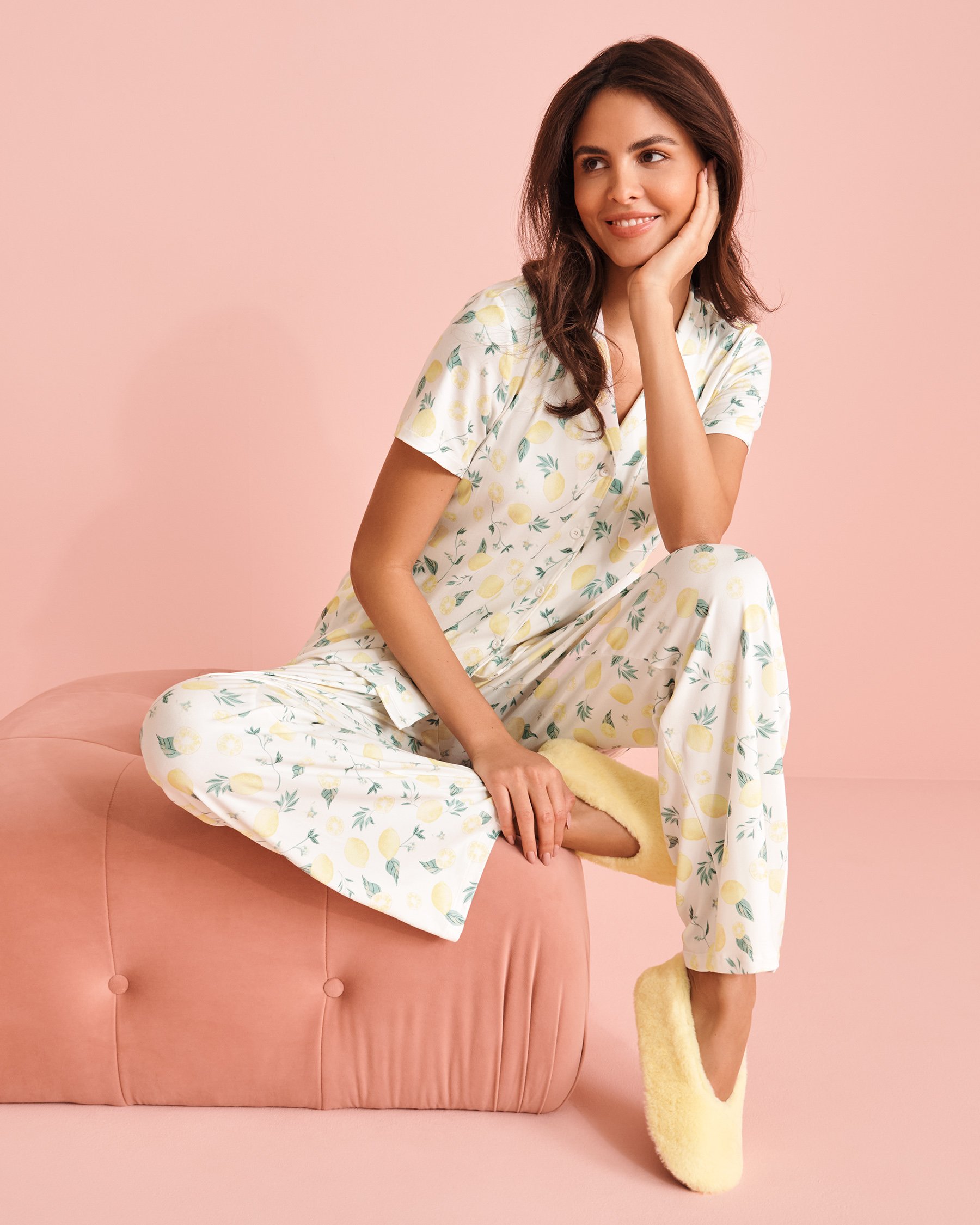 LA VIE EN ROSE Chemisier ultra doux imprimé citron Blanc/Citrons 40100717 - View2