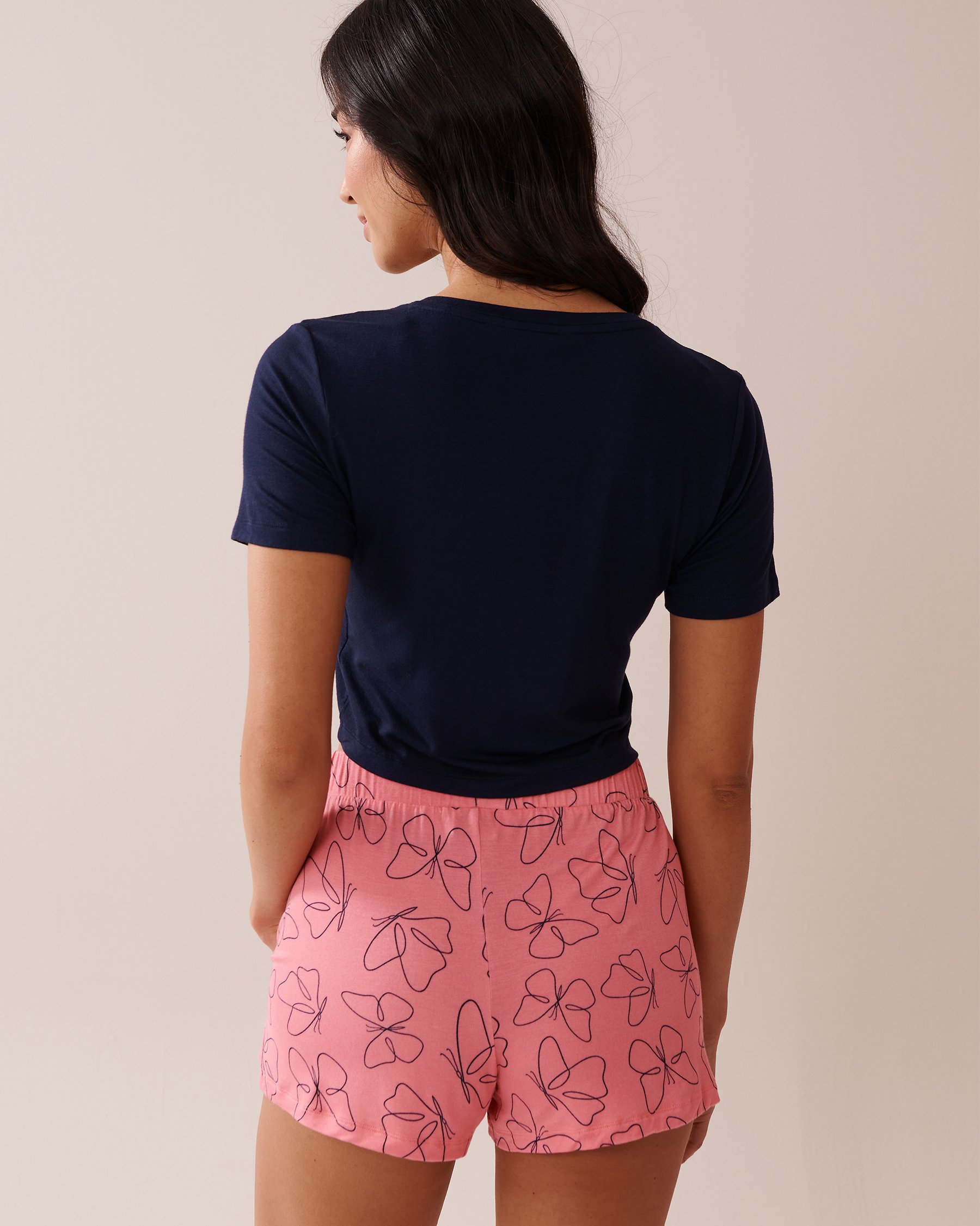 LA VIE EN ROSE Soft Jersey Crop T-shirt Navy Blue 40100718 - View2