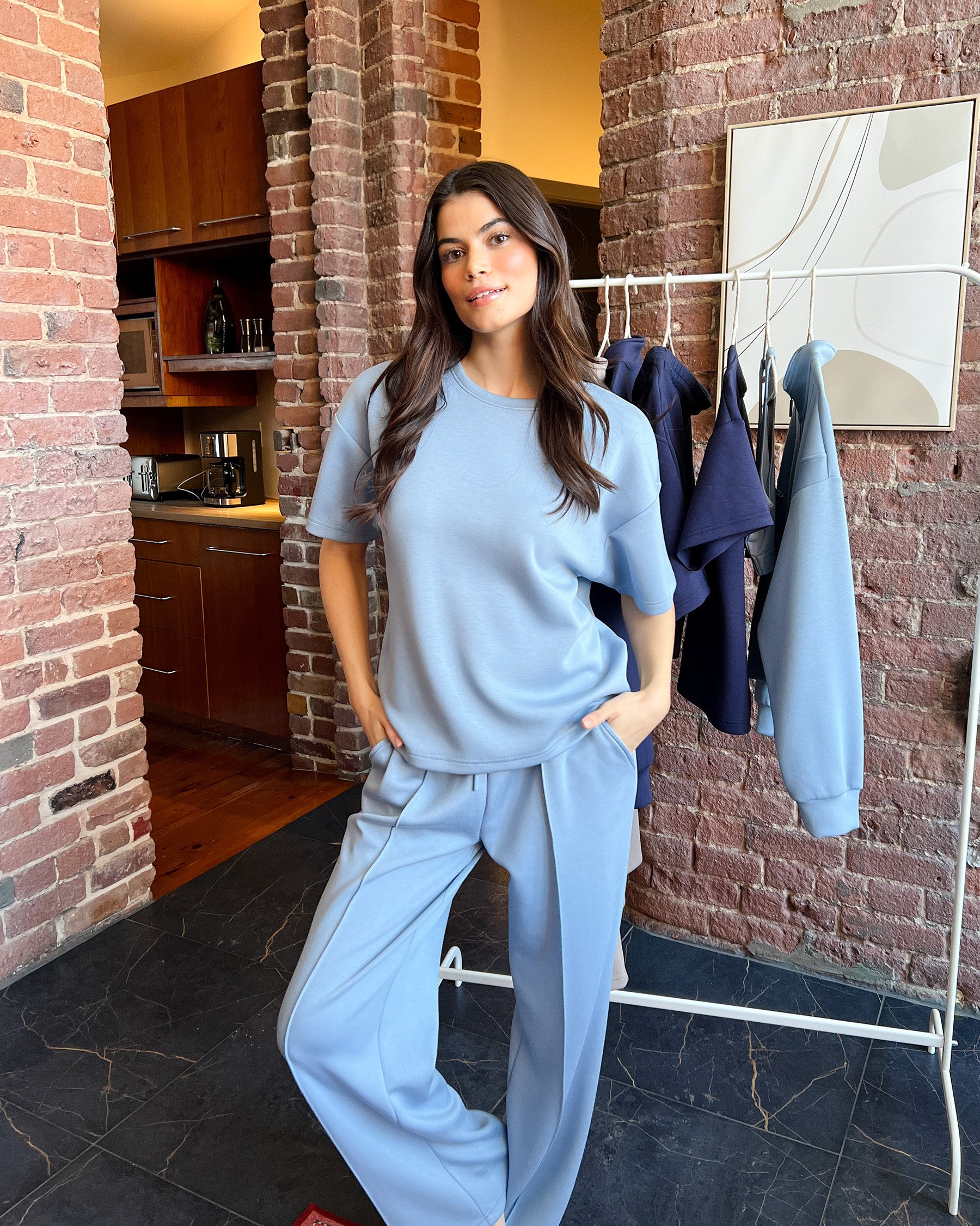 LA VIE EN ROSE Wide Leg Pants Cloud Blue 50200087 - View3