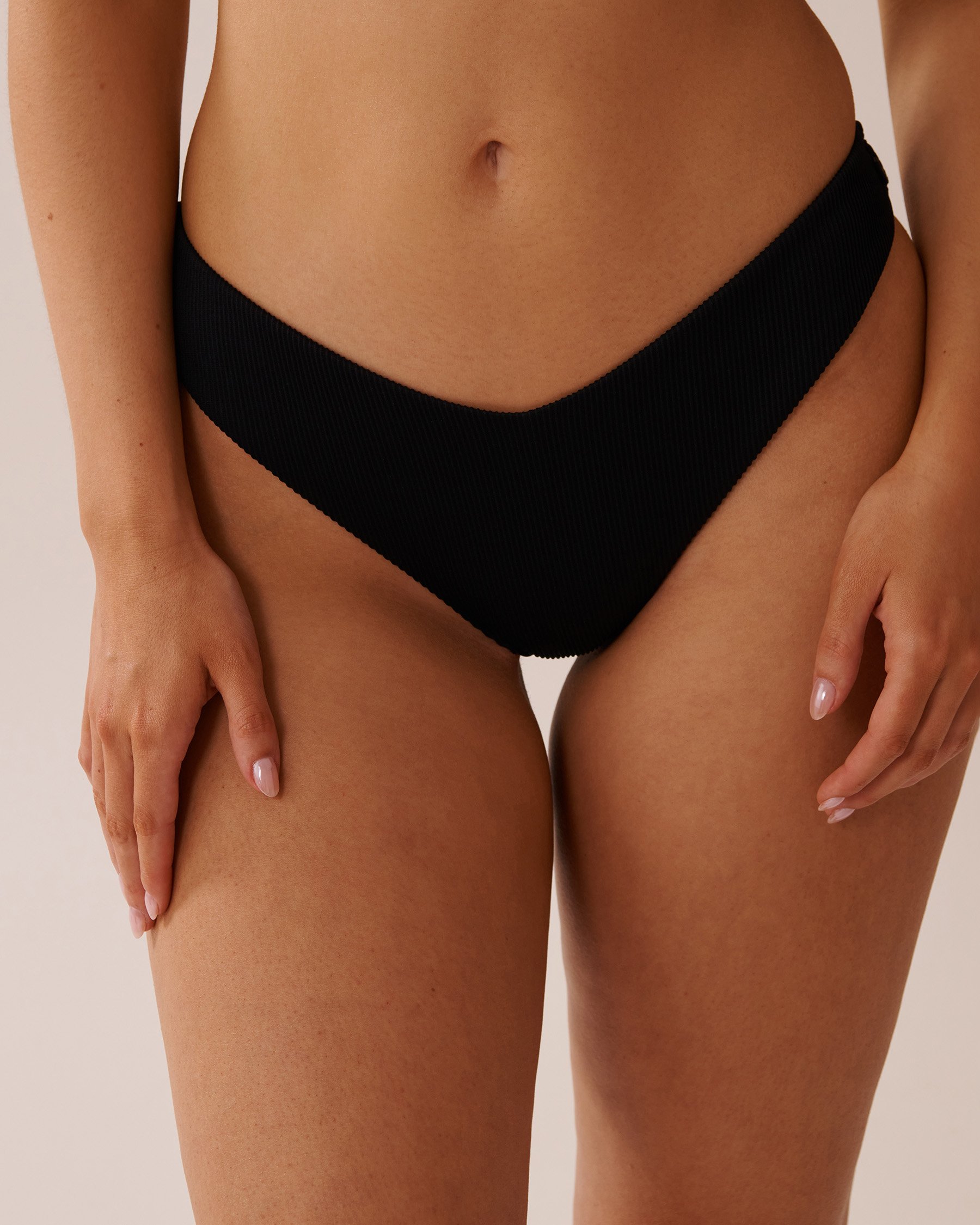 LA VIE EN ROSE AQUA Bas de bikini tanga côtelé SOLID Noir 70300680 - View2