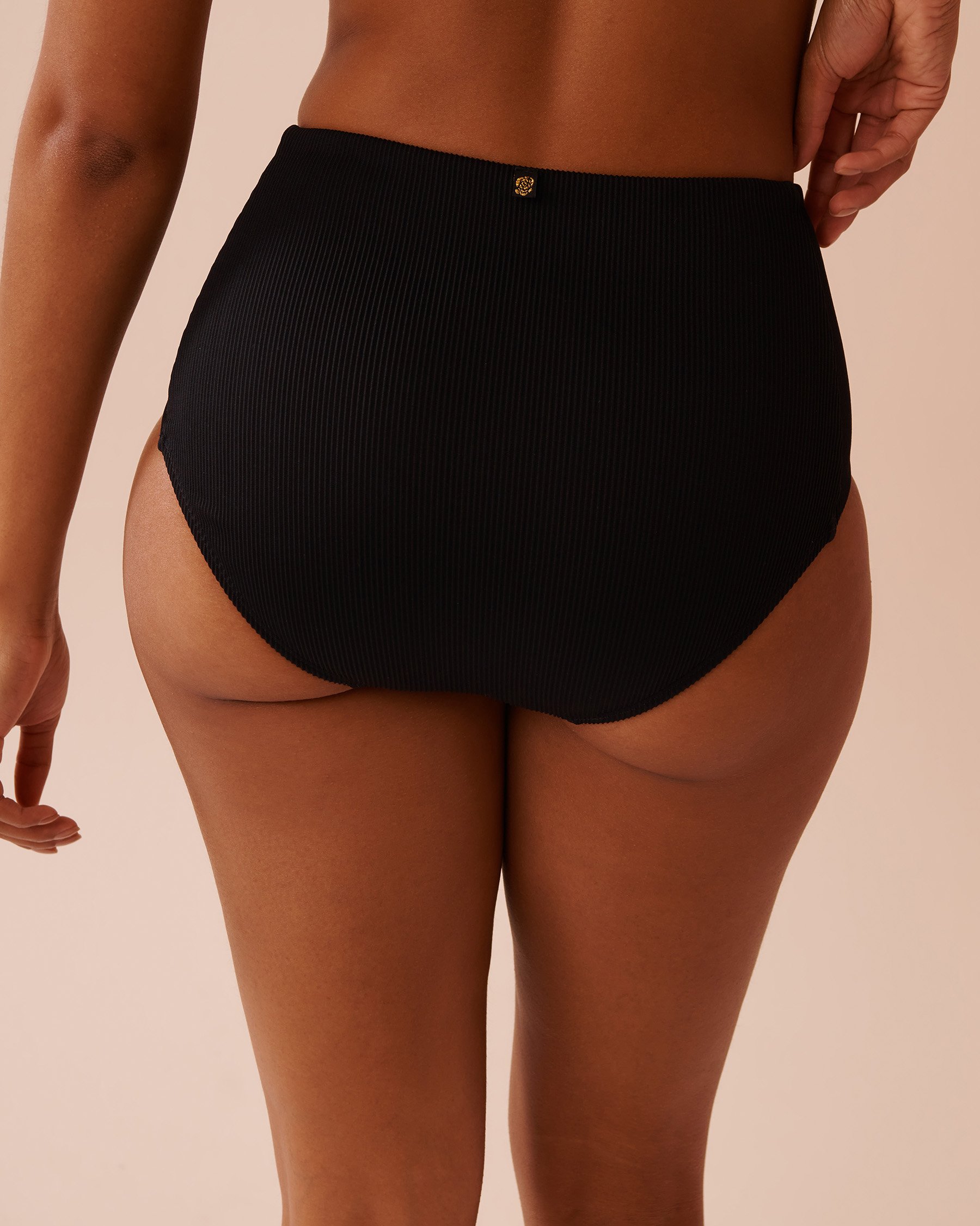 LA VIE EN ROSE AQUA Bas de bikini taille haute côtelé SOLID Noir 70300681 - View2