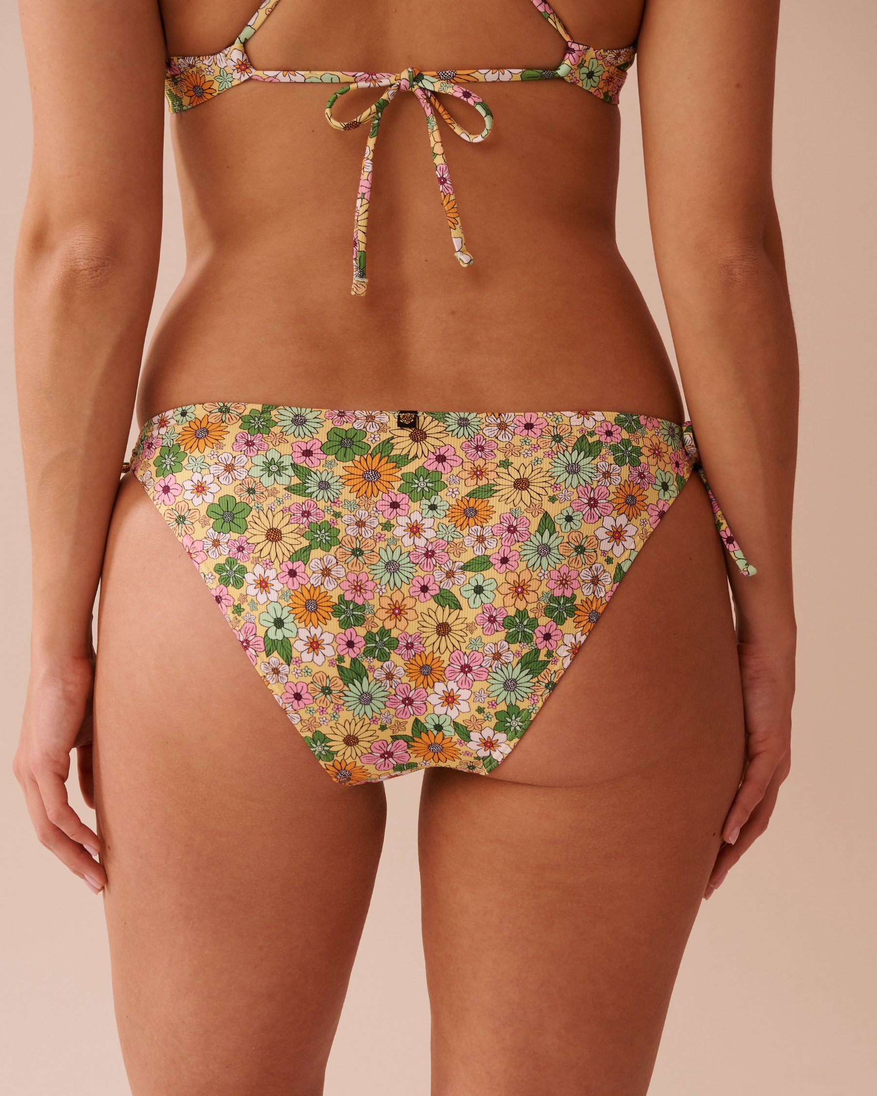 LA VIE EN ROSE AQUA Bas de bikini brésilien noué aux hanches côtelé FLOWER POWER Fleurs psychédéliques 70300671 - View2