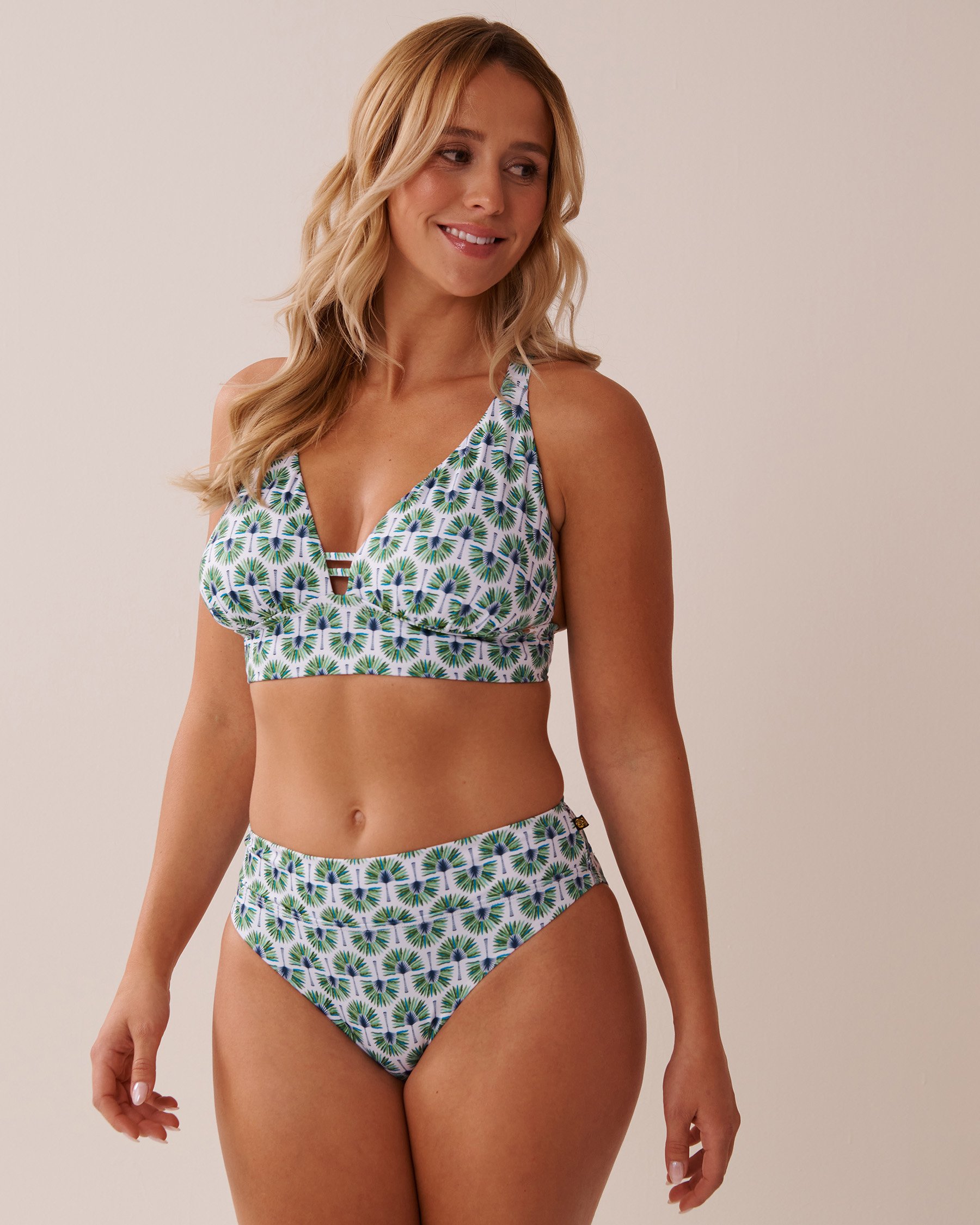 LA VIE EN ROSE AQUA Bas de bikini brésilien taille mi-haute GEO PALM TREE Palmiers géométriques 70300668 - Voir3