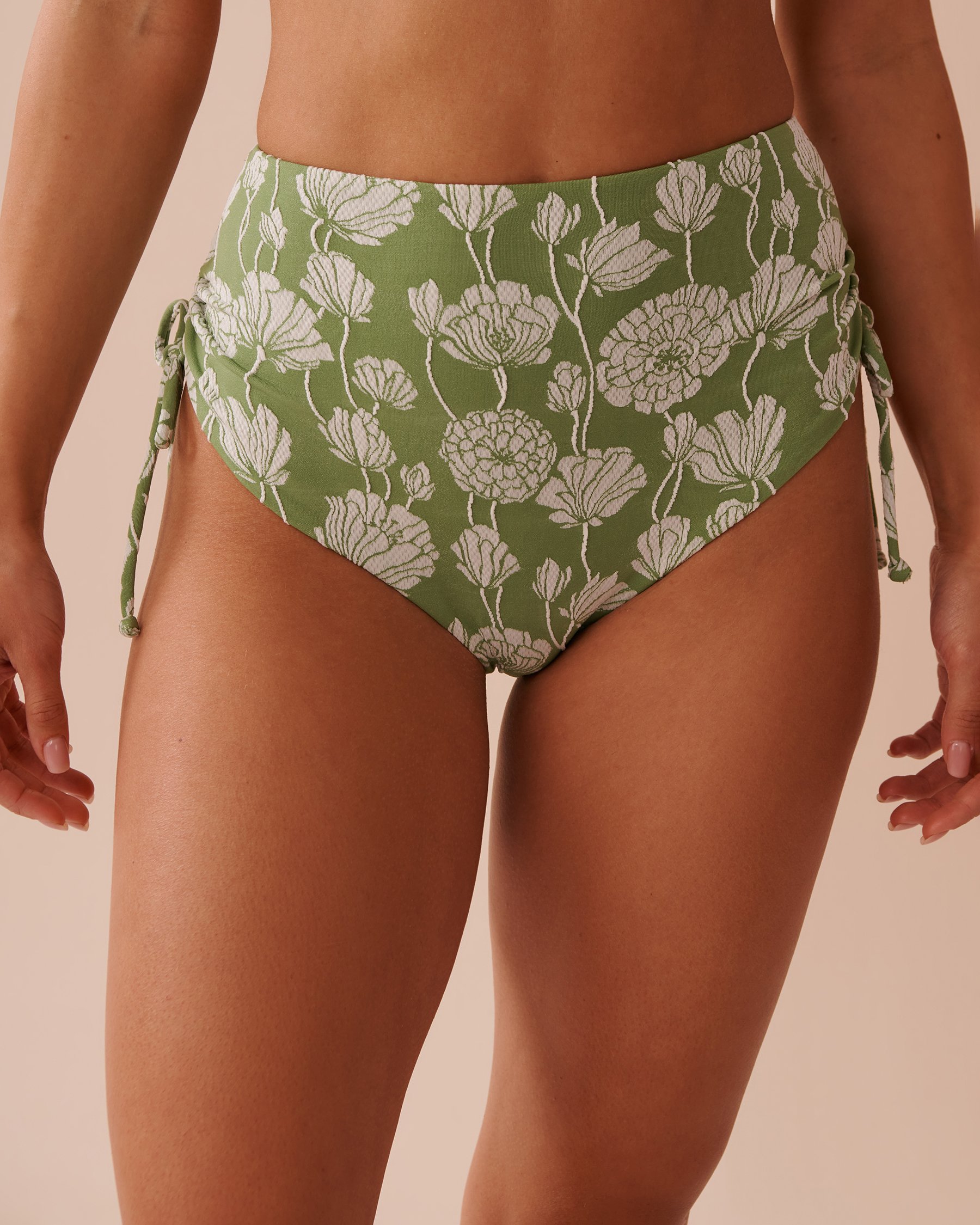 LA VIE EN ROSE AQUA POPPY FIELD Jacquard Side Tie High Waist Bikini Bottom Poppy Field 70300677 - View2