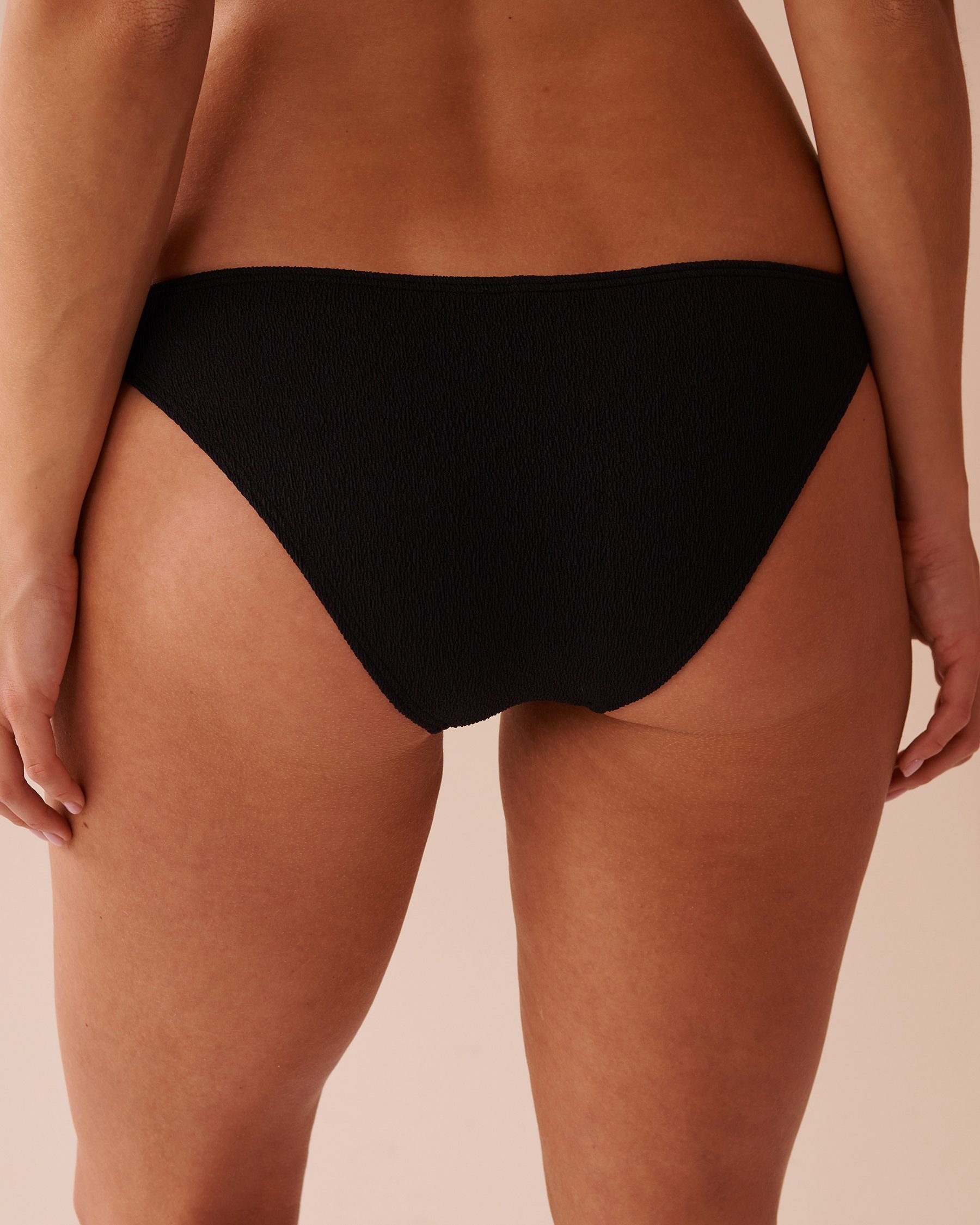 LA VIE EN ROSE AQUA SOLID Textured Low Waist Brazilian Bikini Bottom Black 70300659 - View2
