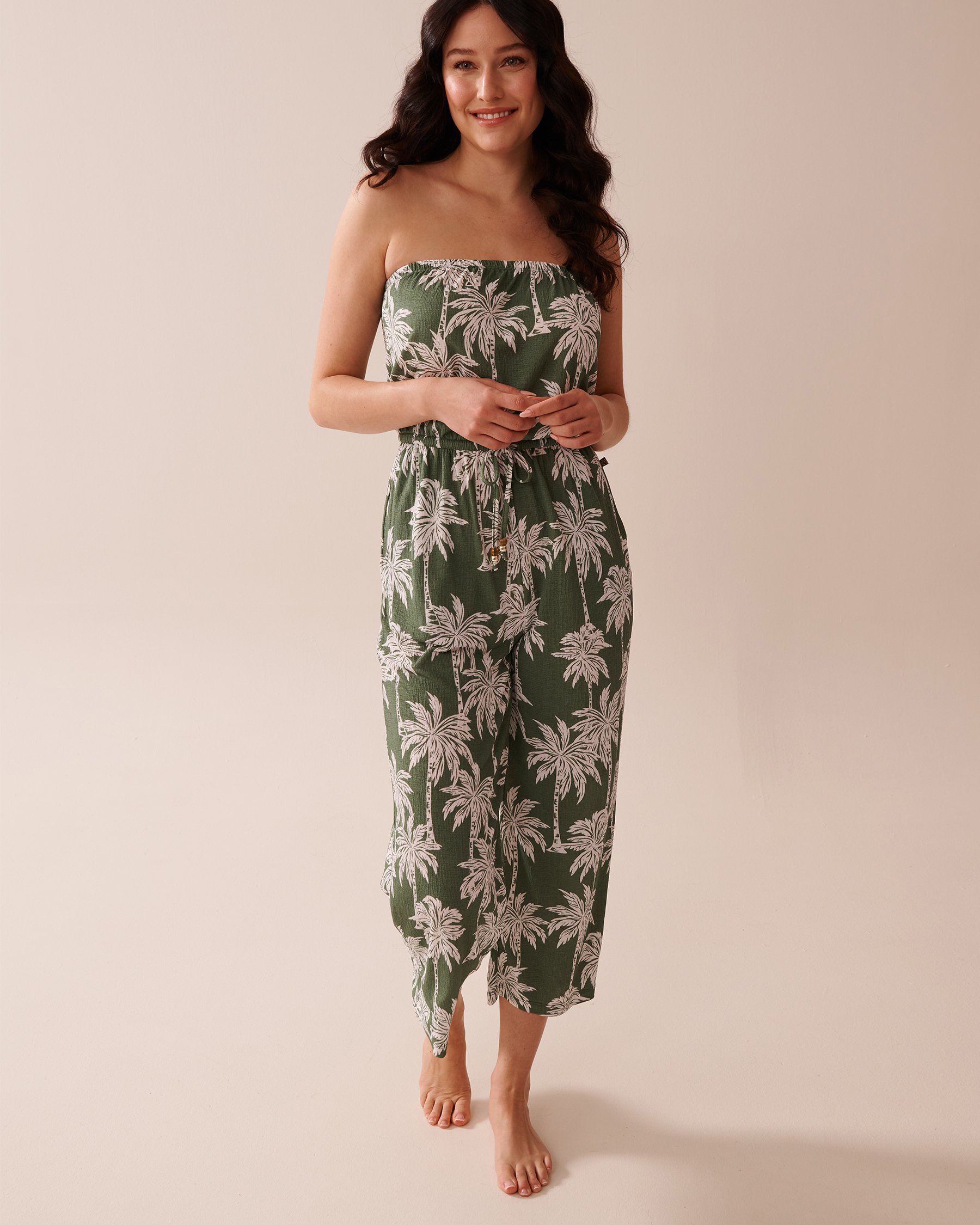 LA VIE EN ROSE AQUA Sleeveless Jumpsuit Khaki Palm 80300116 - View1