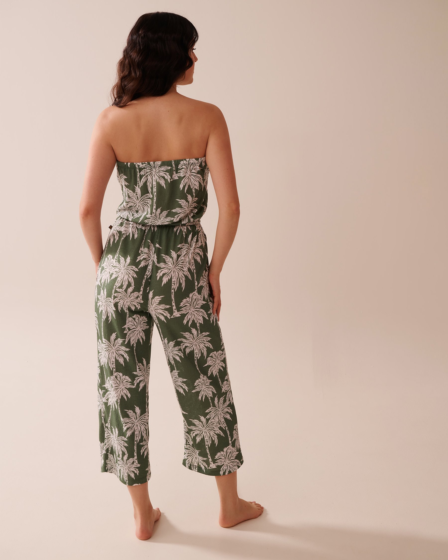 LA VIE EN ROSE AQUA Sleeveless Jumpsuit Khaki Palm 80300116 - View2