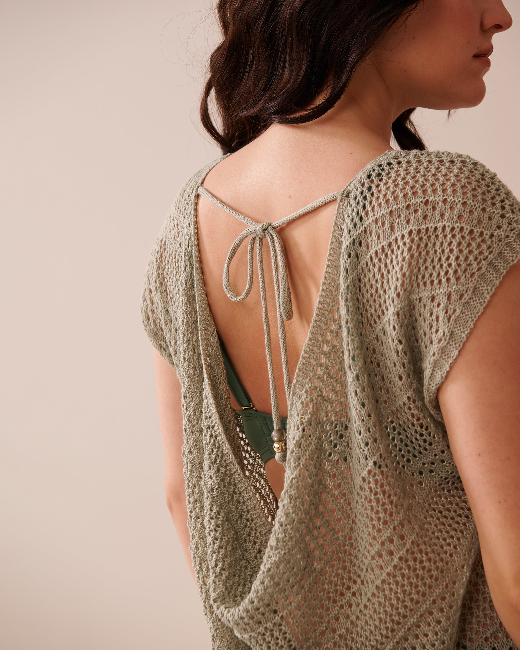 LA VIE EN ROSE AQUA Open-Back Crochet Tunic Sage 80400066 - View3