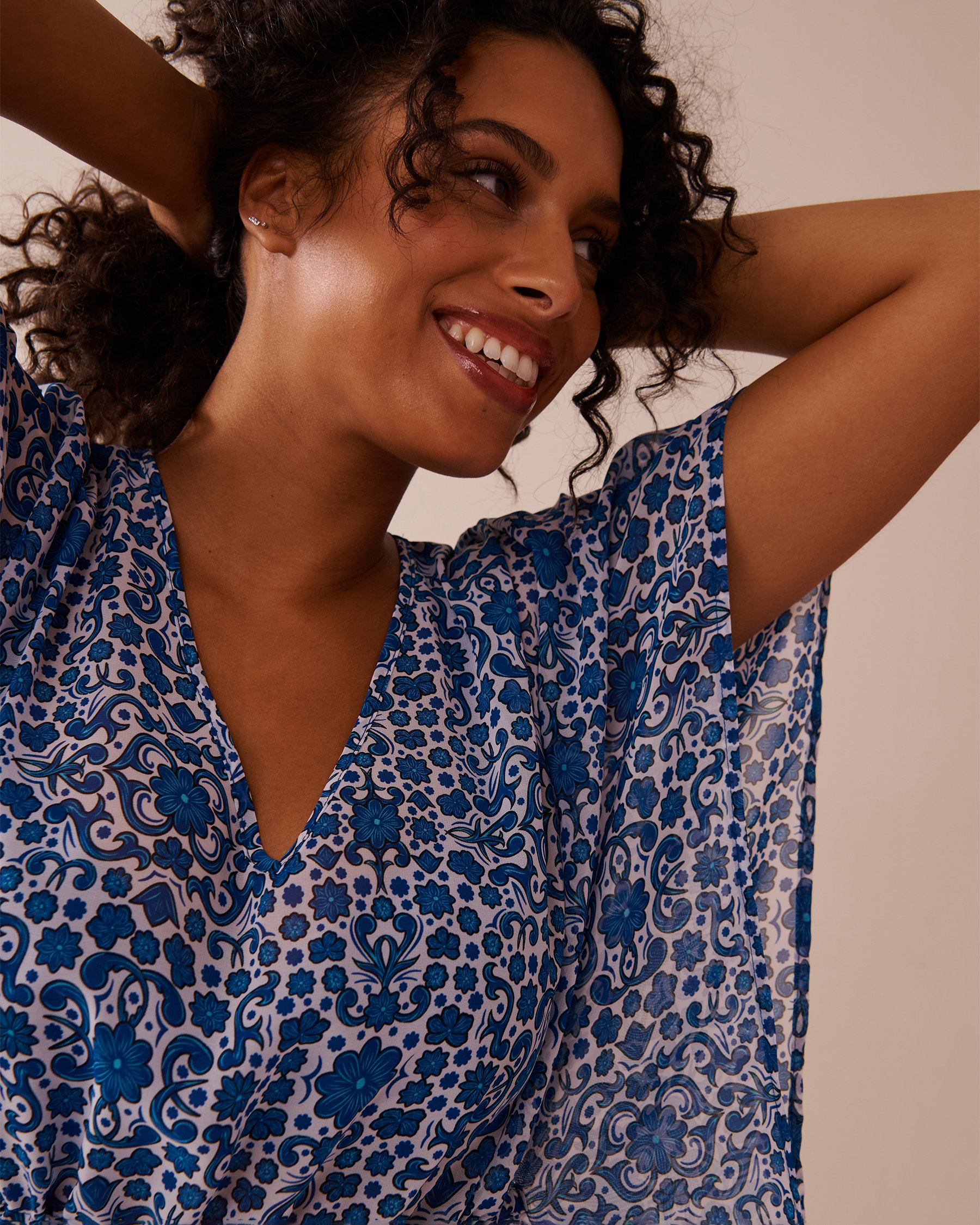 LA VIE EN ROSE AQUA Chiffon Caftan Blue Tile 80400065 - View3