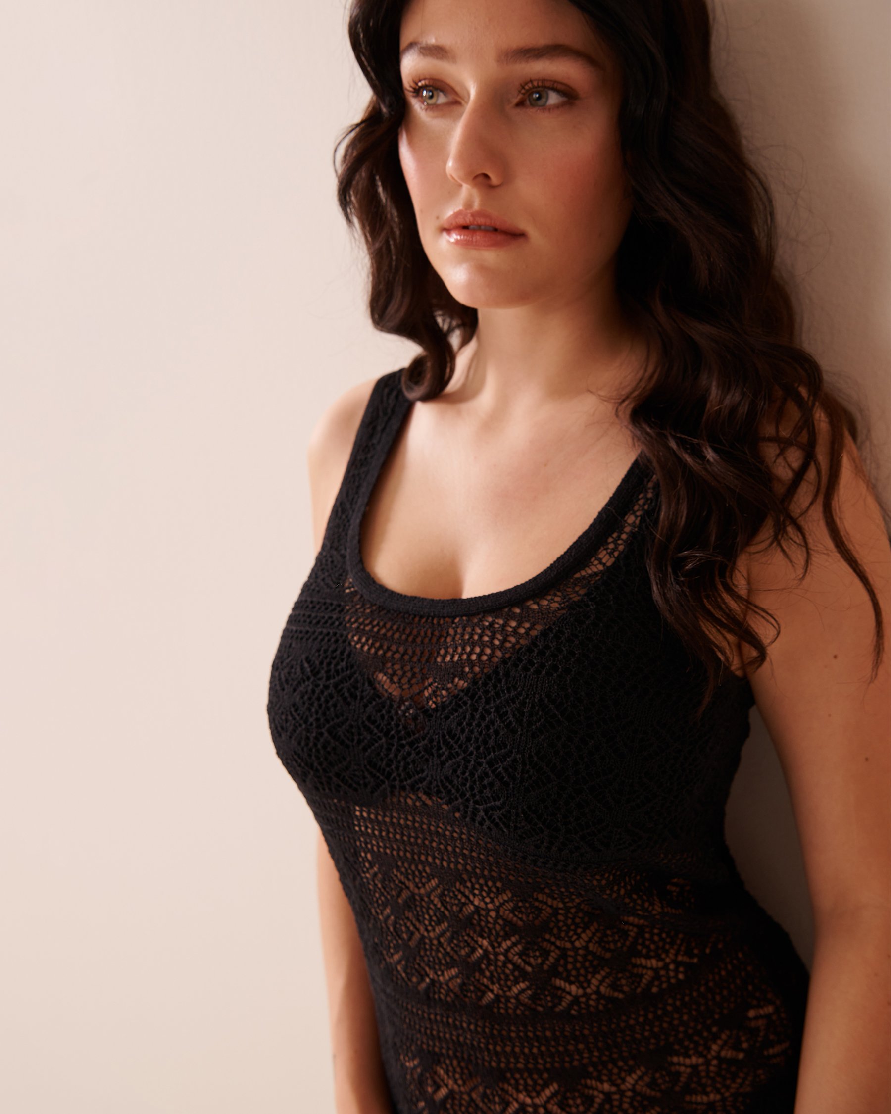 LA VIE EN ROSE AQUA Crochet Sleeveless Dress Black 80300113 - View3