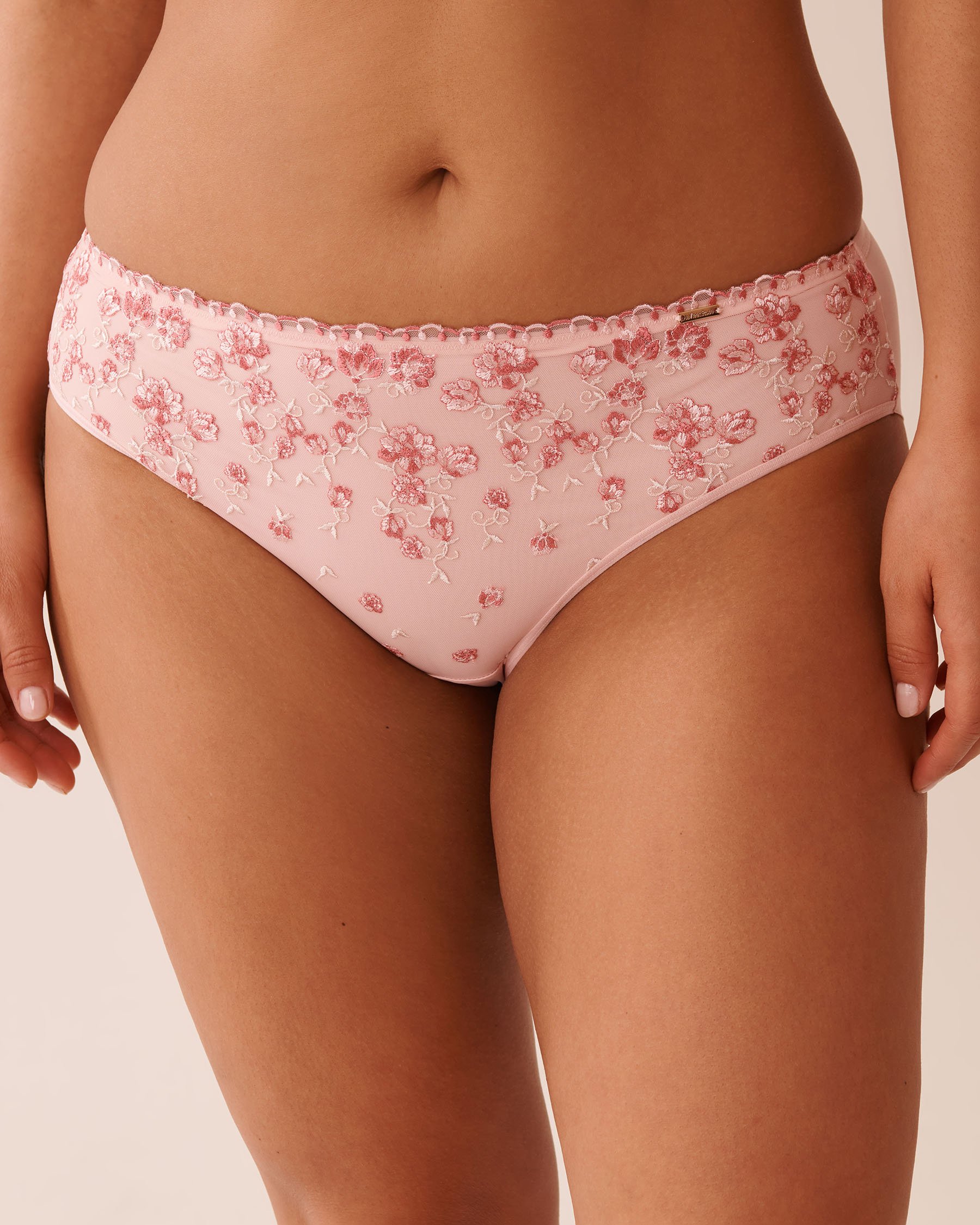 LA VIE EN ROSE Microfiber and Mesh Sleek Back Bikini Panty Pink Flowers 20300396 - View1