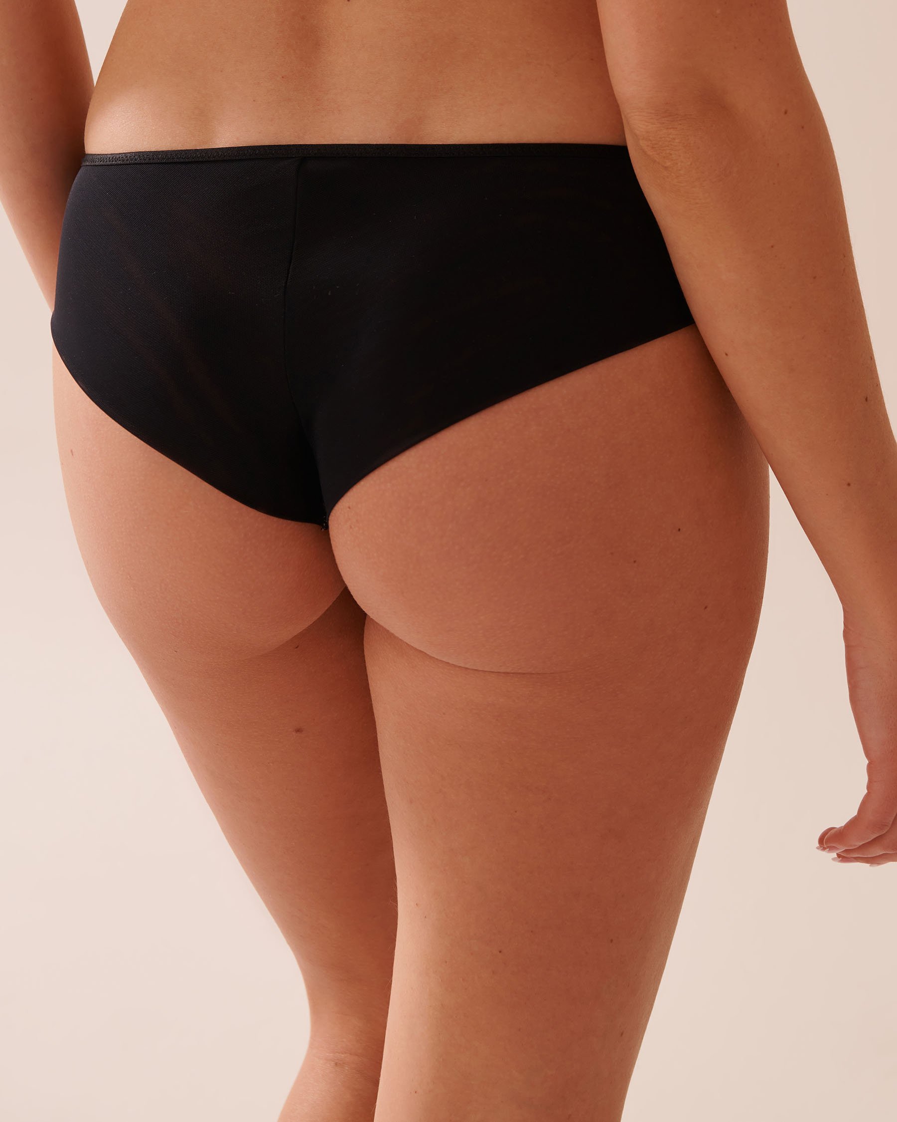 LA VIE EN ROSE Embroidered Mesh Cheeky Panty Black & Blue Flowers 20300401 - View4