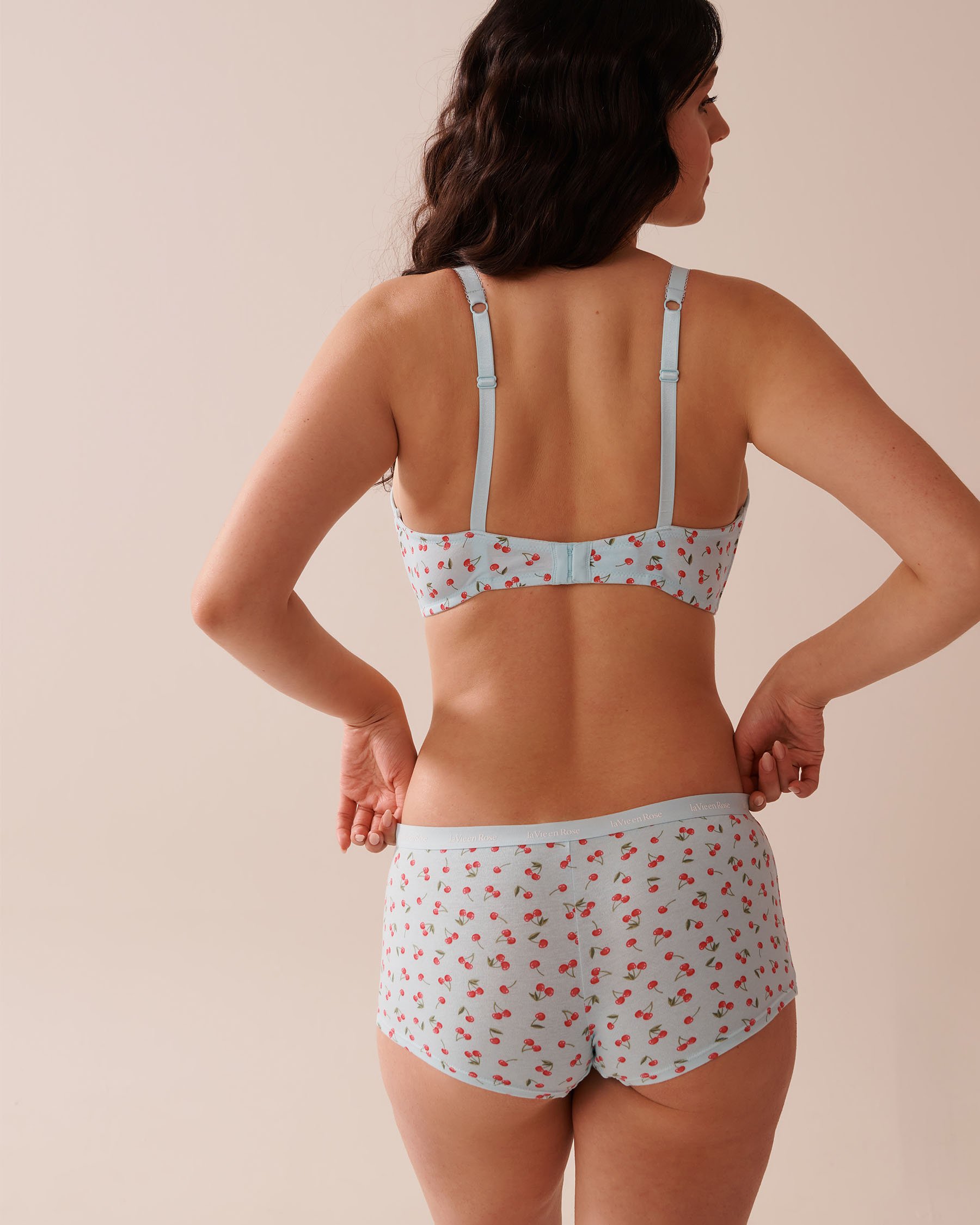 LA VIE EN ROSE Soutien-gorge doublure légère sans armatures en coton Bleu pâle/Cerises 10200489 - View2