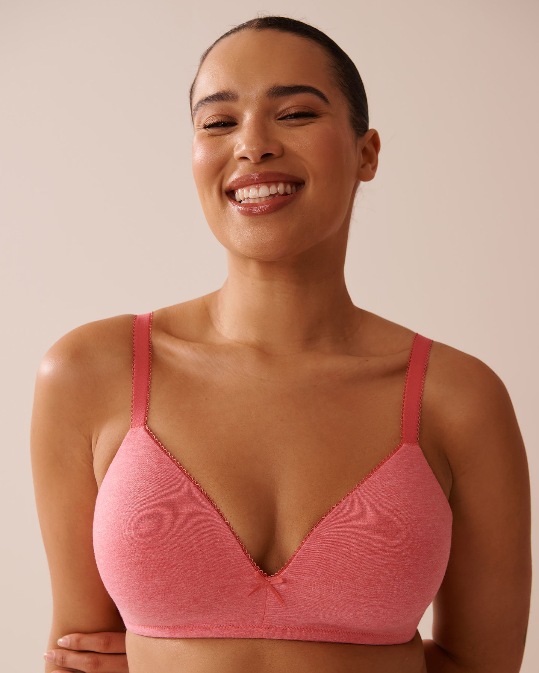 LA VIE EN ROSE Lightly Lined Wireless Cotton Bra Watermelon Pink 10200489 - View4