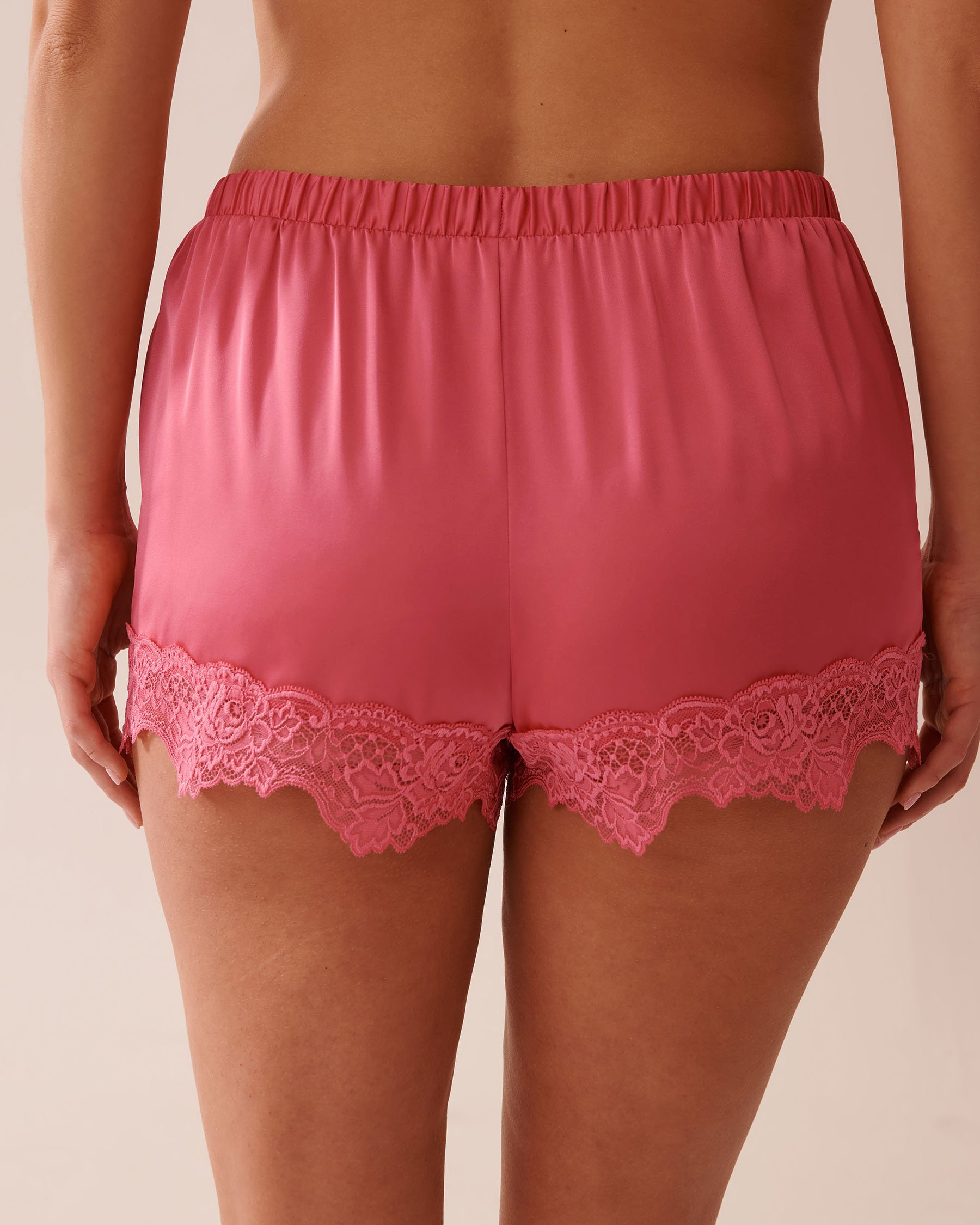 LA VIE EN ROSE Lace Trim Satin Shorts Watermelon Pink 60200128 - View2