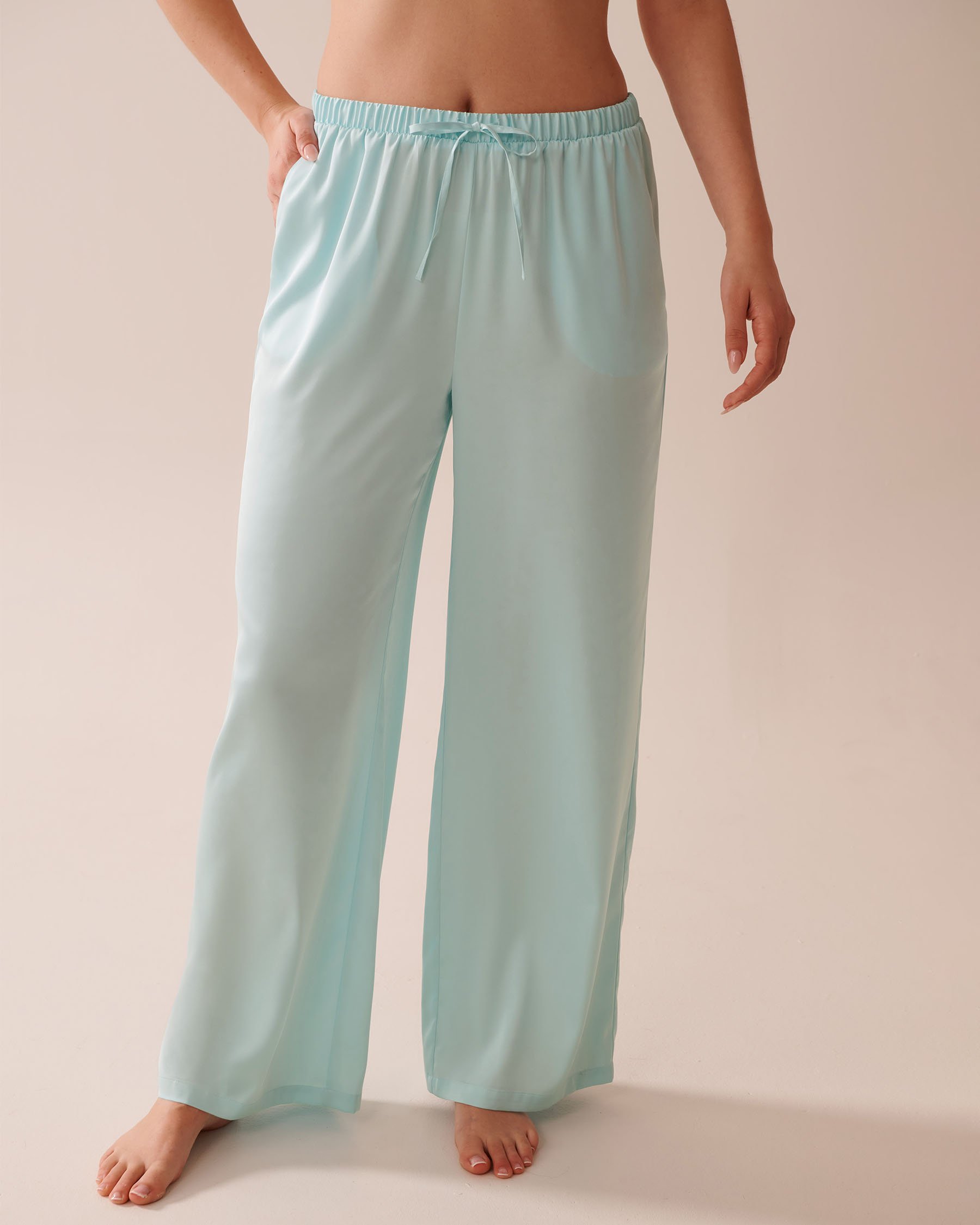 LA VIE EN ROSE Wide Leg Satin Pants Turquoise 60200129 - View1