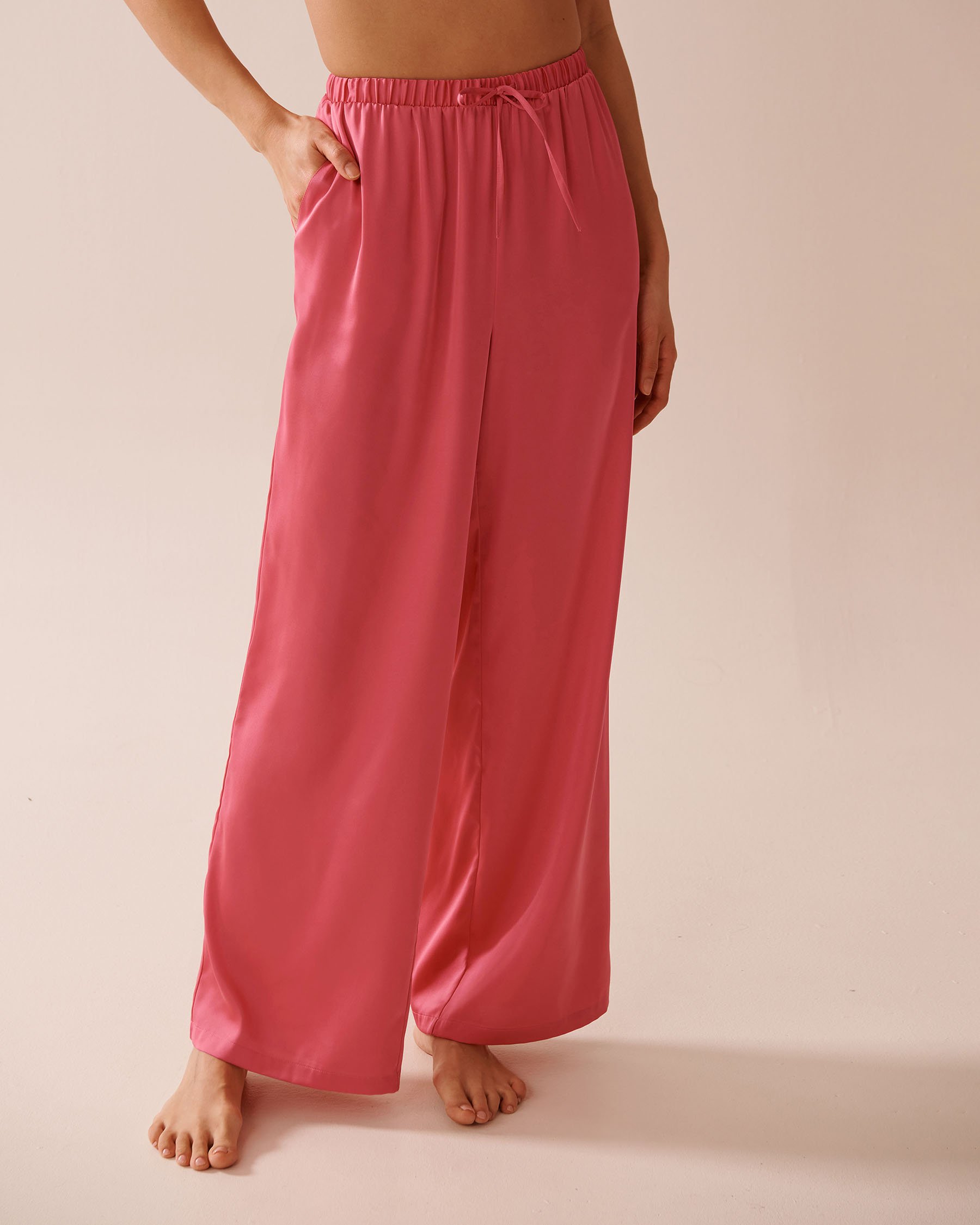 LA VIE EN ROSE Wide Leg Satin Pants Watermelon Pink 60200129 - View1