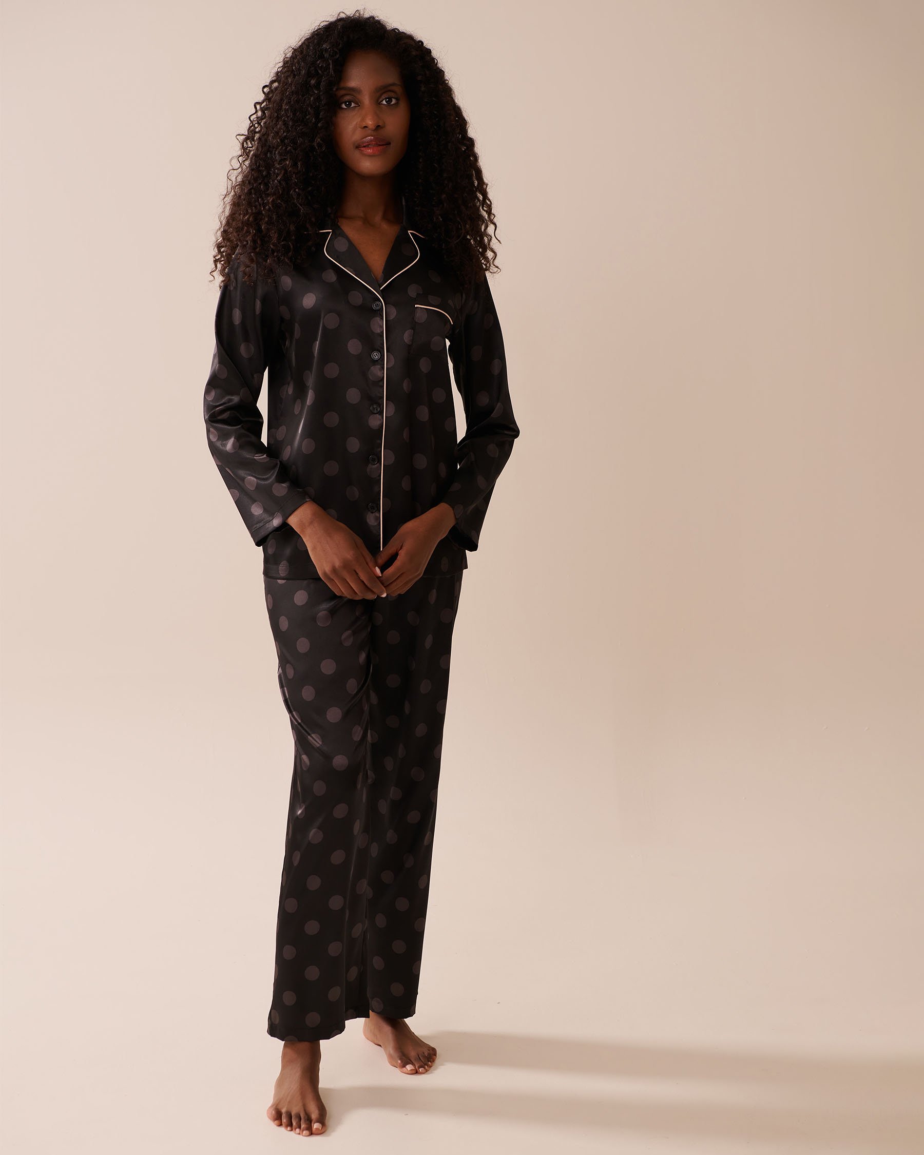 LA VIE EN ROSE Polka Dot Satin Pajama Set Black & White Polka Dot 60400060 - View1