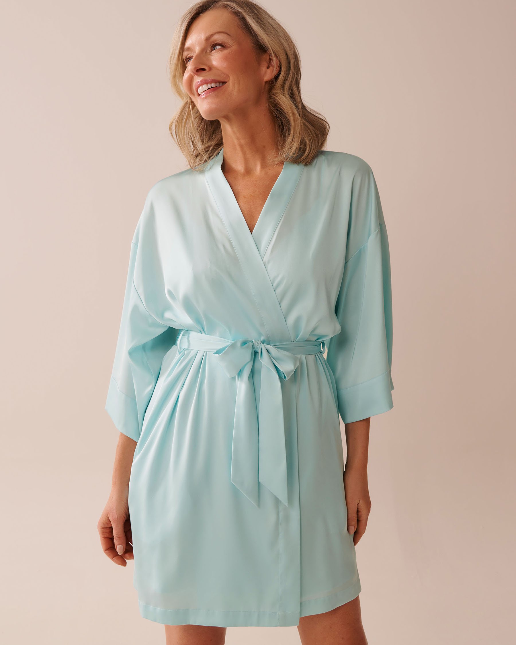 LA VIE EN ROSE Satin Kimono Turquoise 60600094 - View3