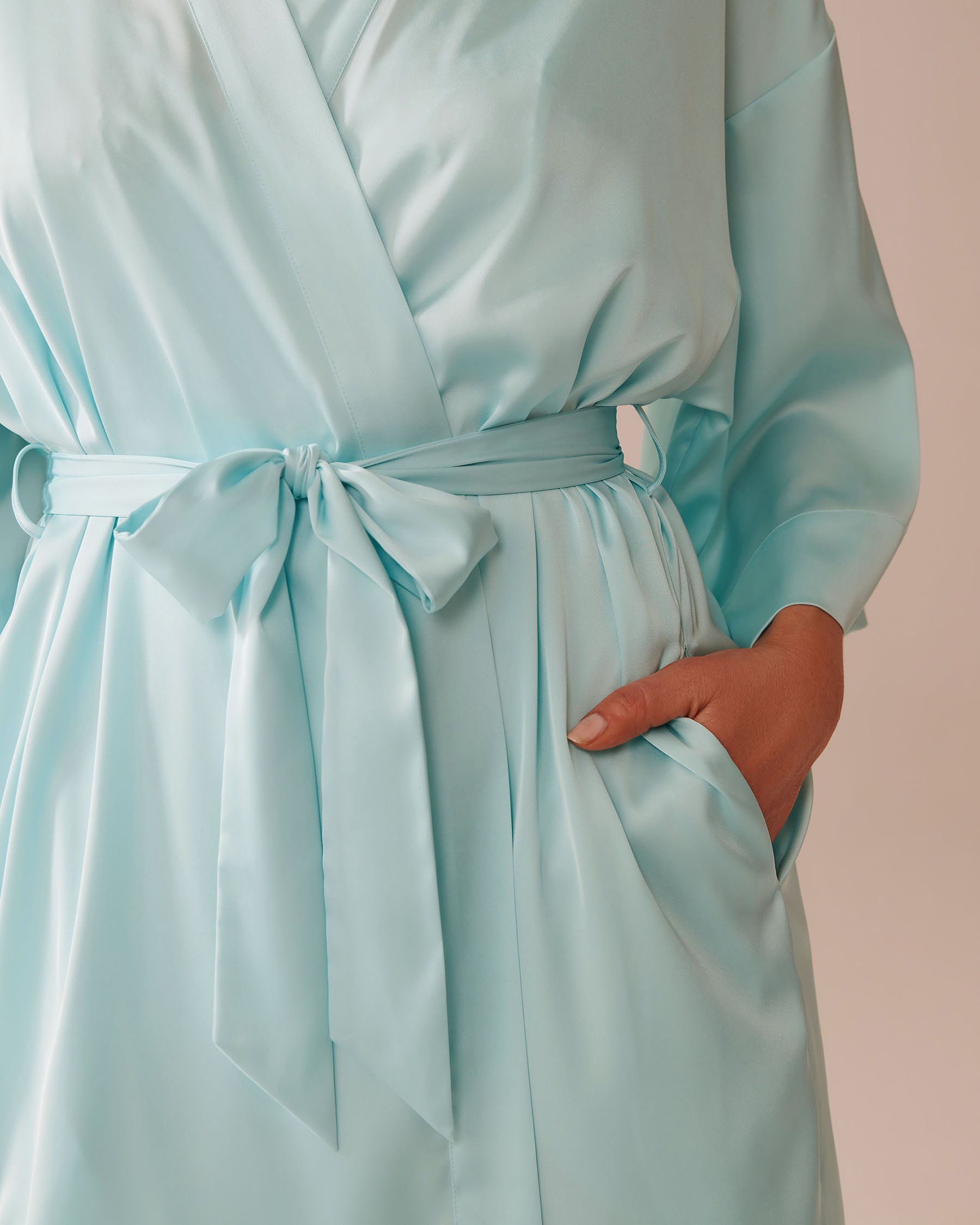 LA VIE EN ROSE Satin Kimono Turquoise 60600094 - View5