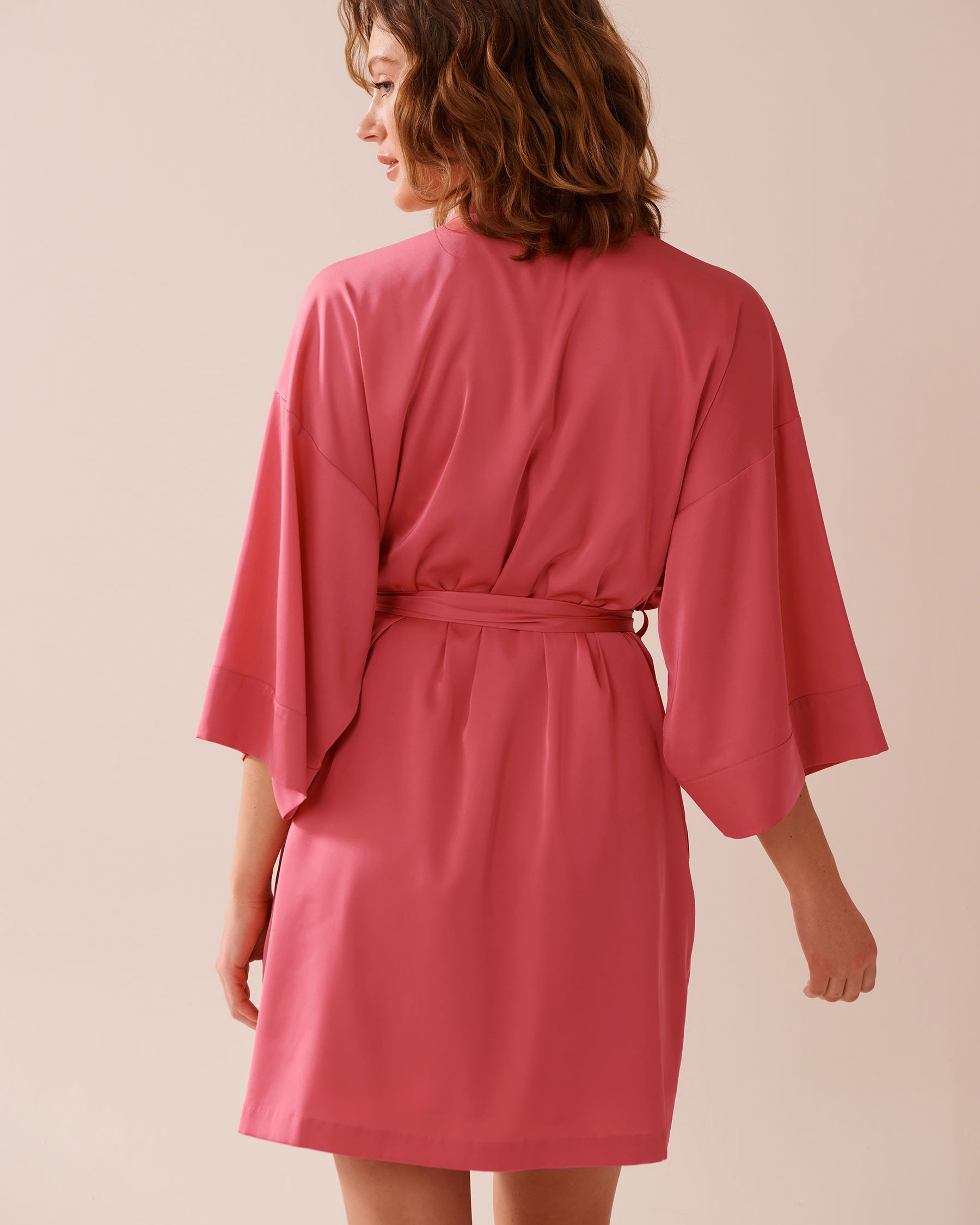 LA VIE EN ROSE Satin Kimono Watermelon Pink 60600094 - View4