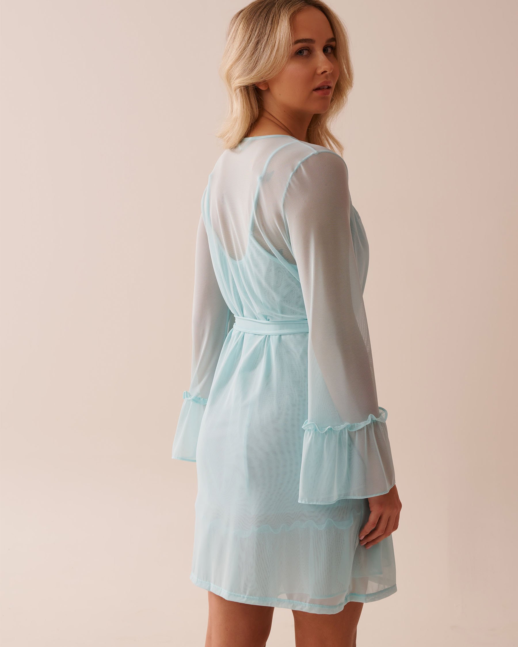 LA VIE EN ROSE Short Mesh Kimono Turquoise 60600095 - View5