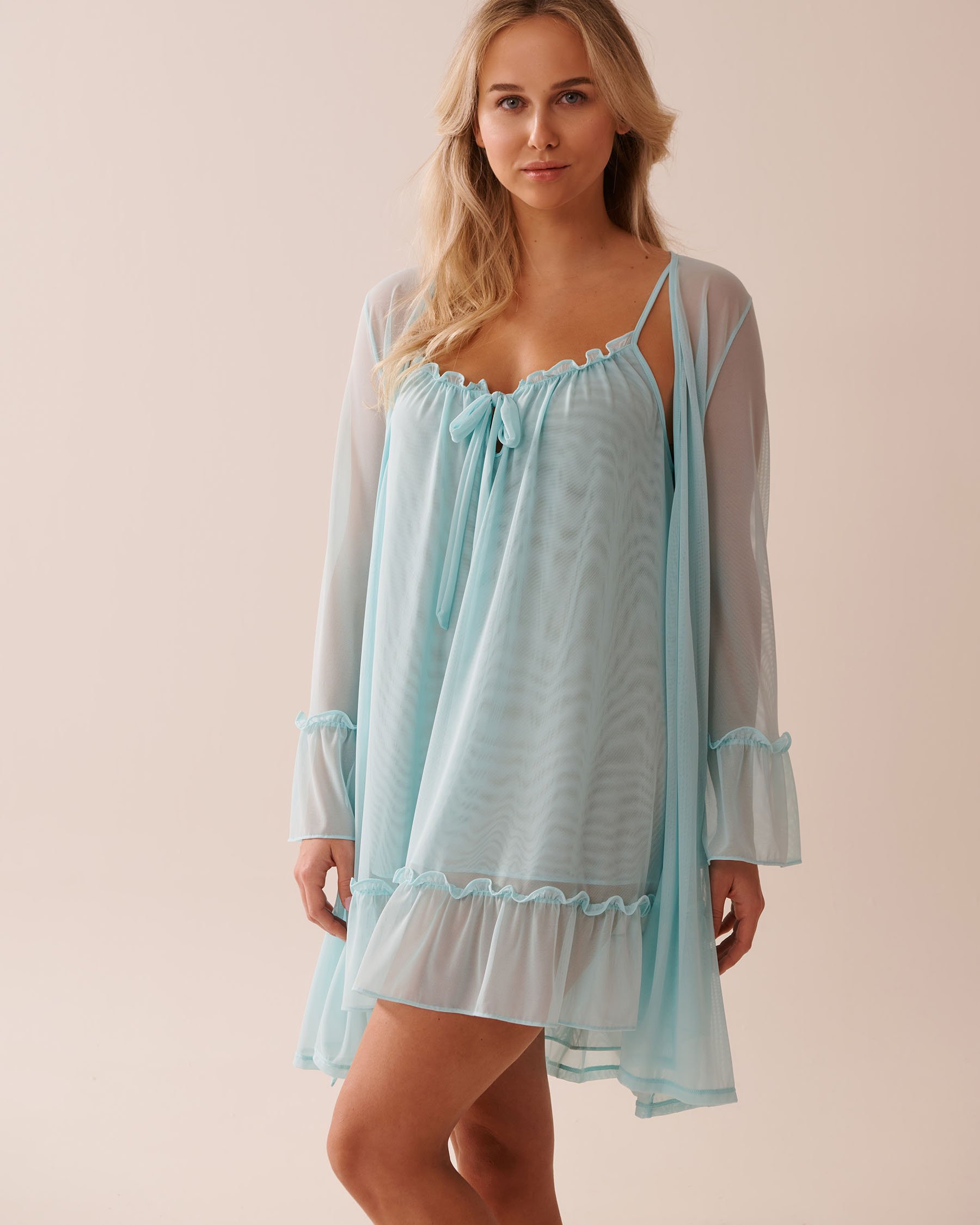 LA VIE EN ROSE Short Mesh Kimono Turquoise 60600095 - View7