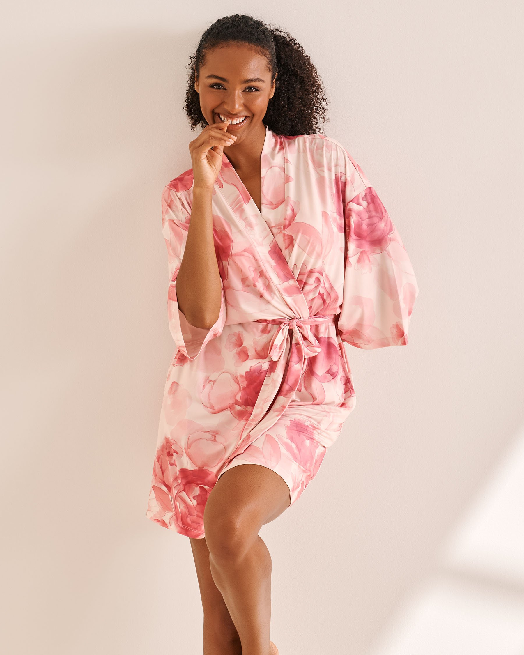 LA VIE EN ROSE Recycled Fibers Floral Kimono Pink Rose 60600096 - View1