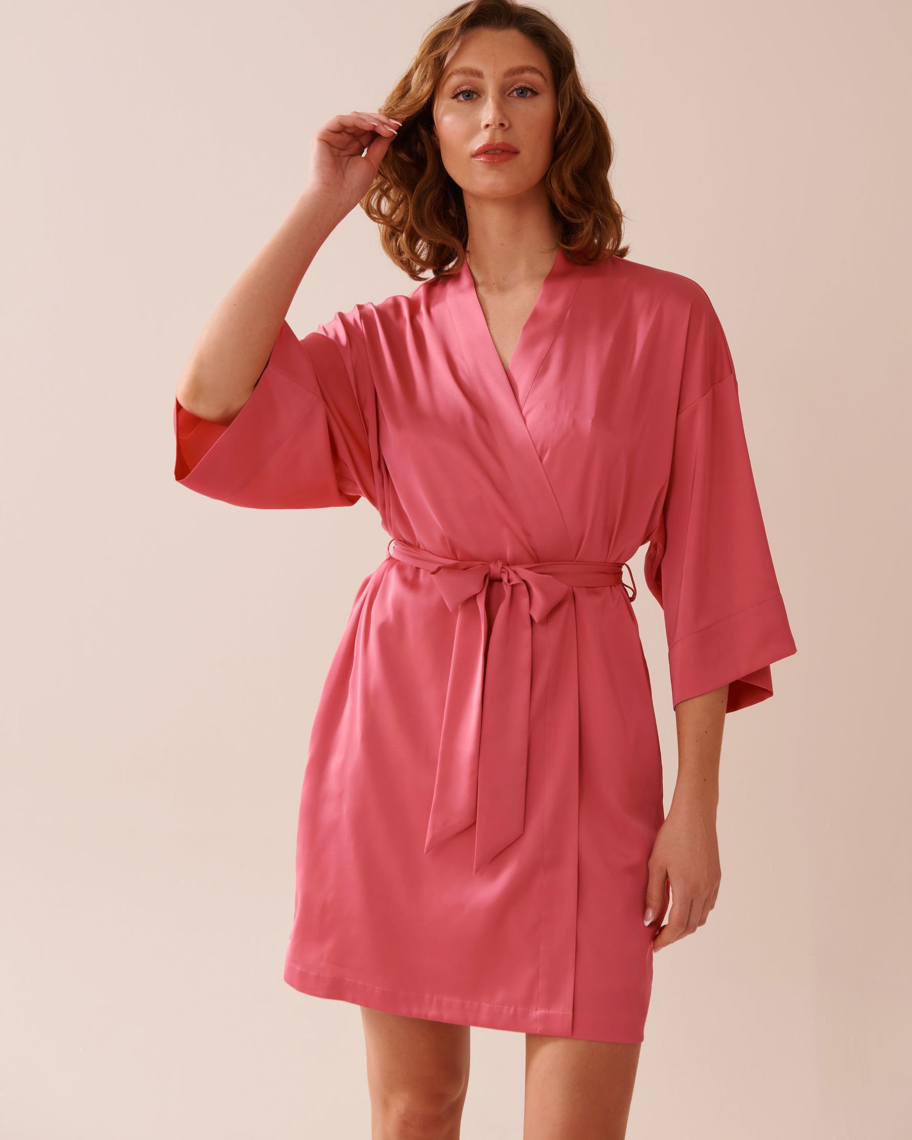LA VIE EN ROSE Kimono en satin Rose melon d'eau 60600094 - Voir3