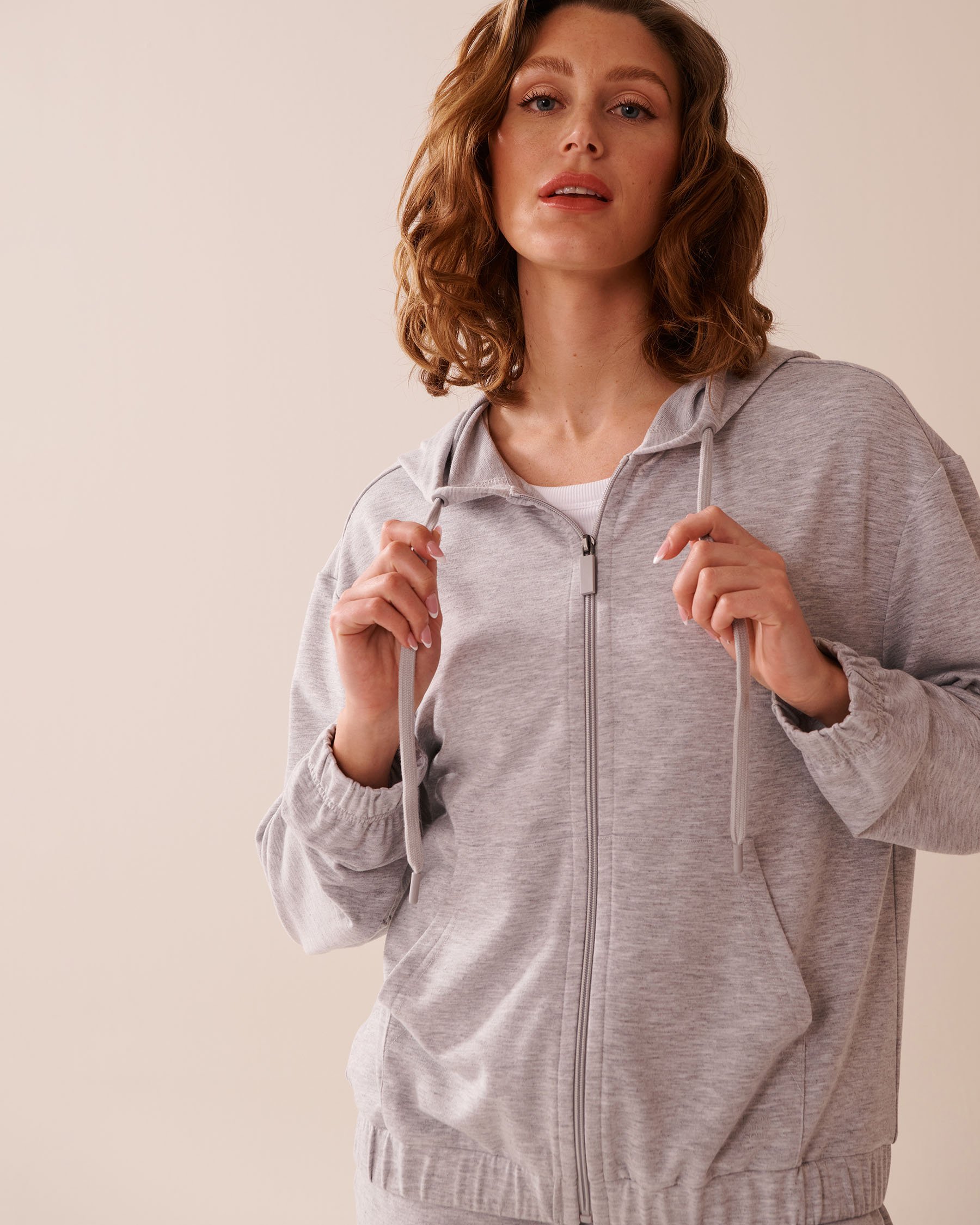 LA VIE EN ROSE French Terry Zip-up Hoodie Grey 50100107 - View1