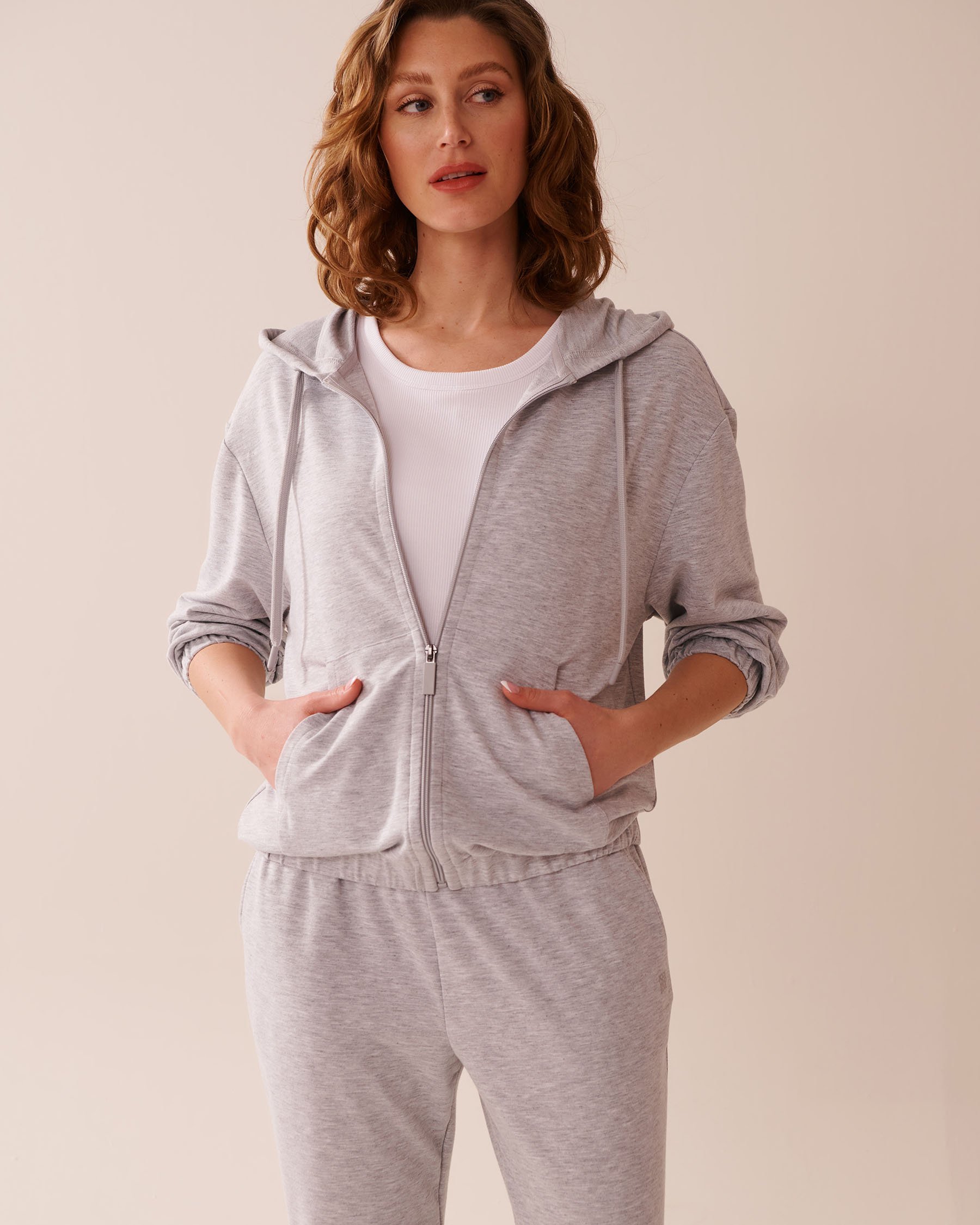 LA VIE EN ROSE French Terry Zip-up Hoodie Grey 50100107 - View3