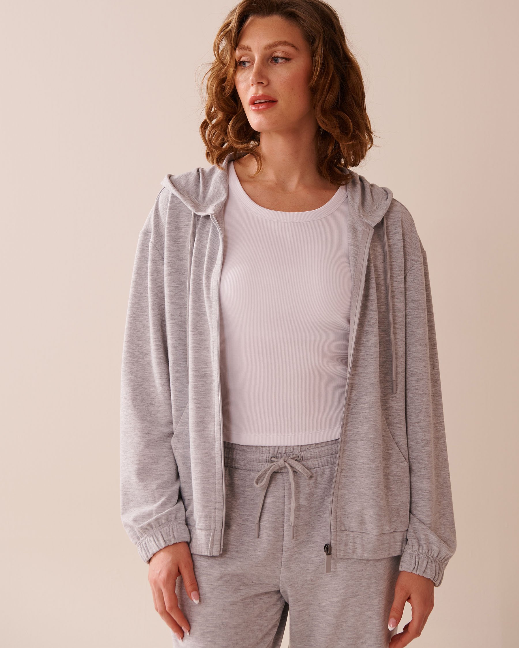 LA VIE EN ROSE French Terry Zip-up Hoodie Grey 50100107 - View5
