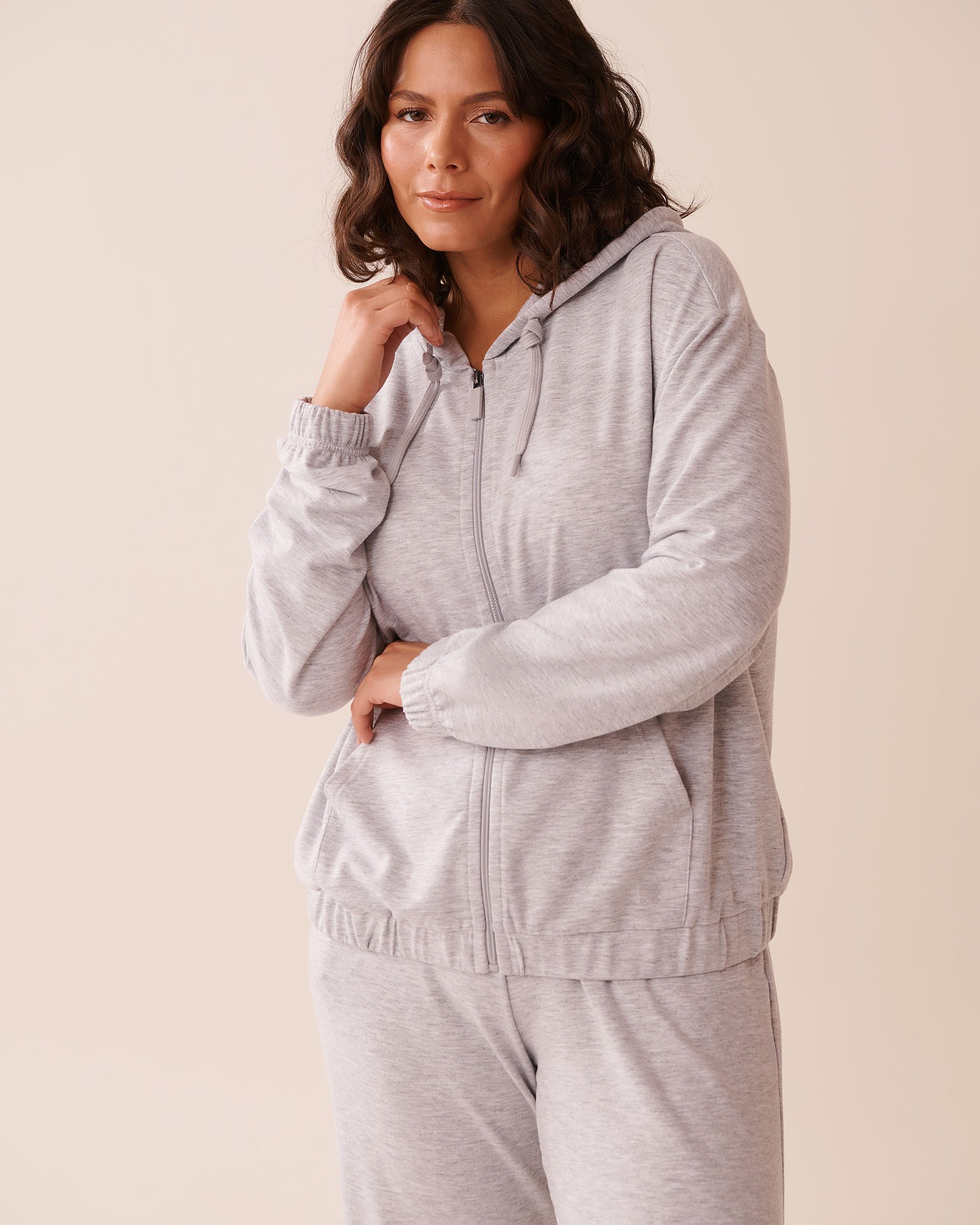 LA VIE EN ROSE French Terry Zip-up Hoodie Grey 50100107 - View6