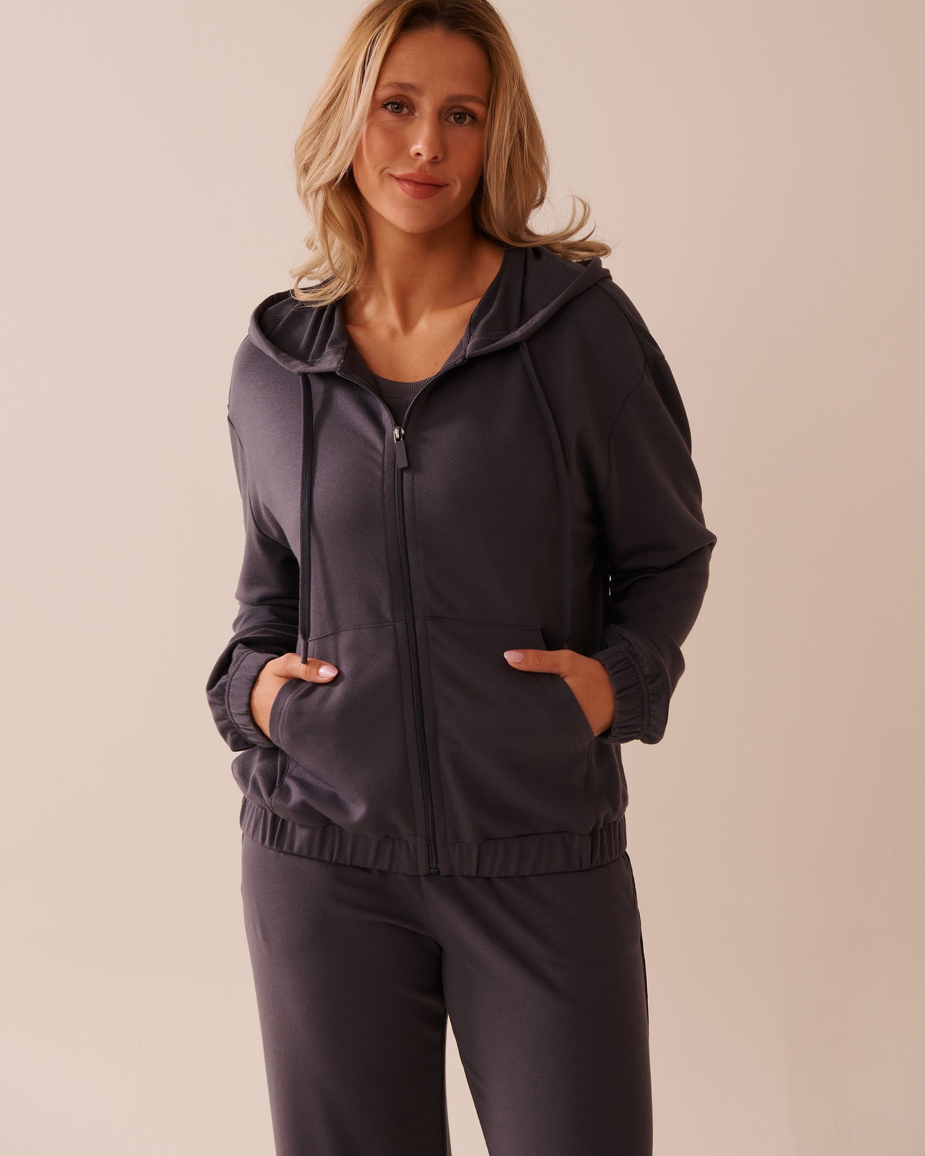 LA VIE EN ROSE French Terry Zip-up Hoodie Anthracite 50100107 - View1