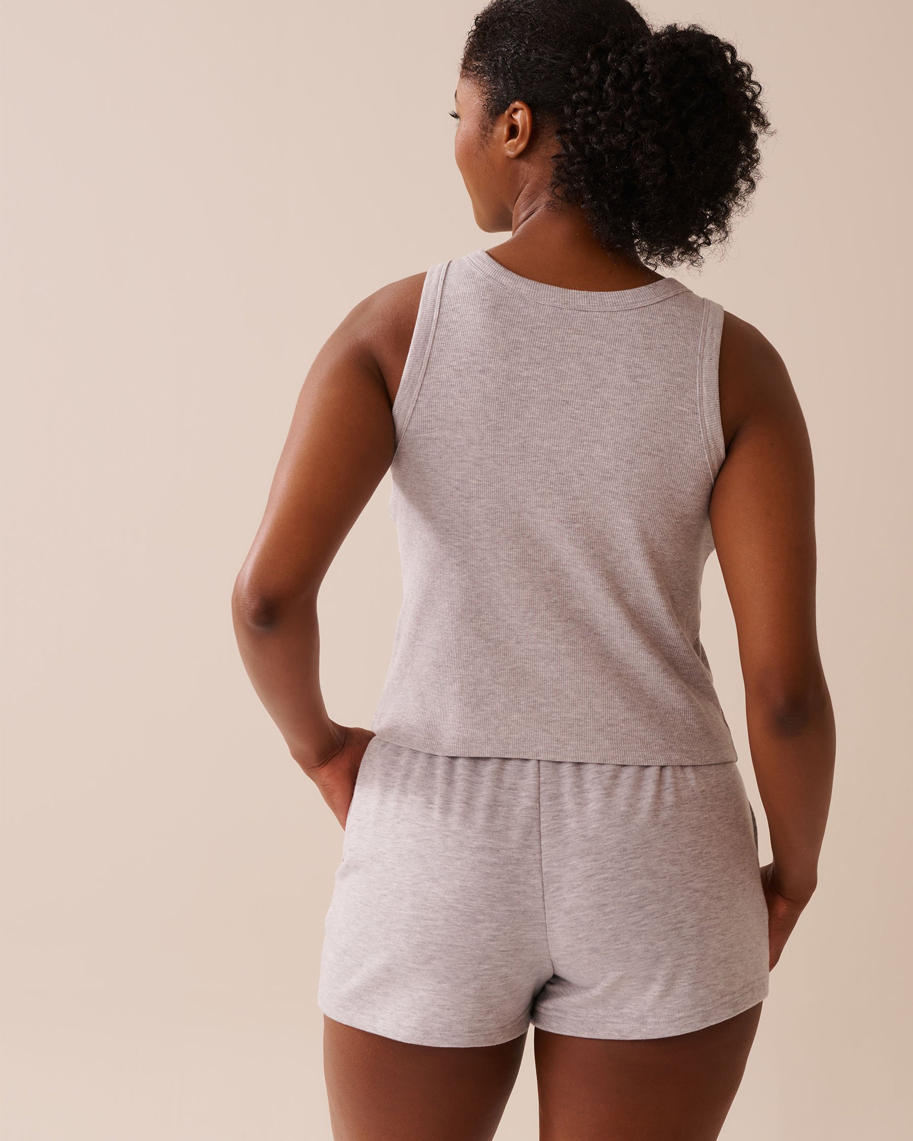 LA VIE EN ROSE Ribbed Cotton Cami with Shelf Bra Grey 50100108 - View6