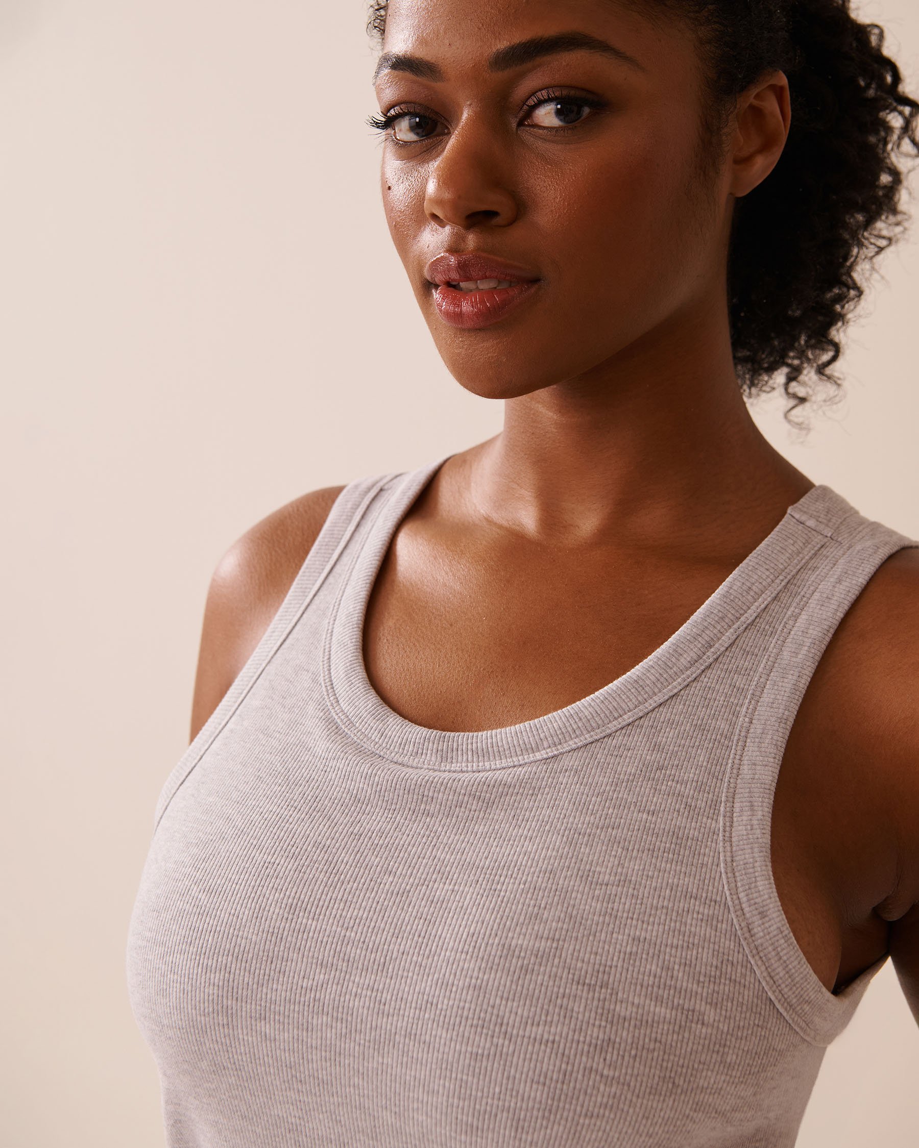 LA VIE EN ROSE Ribbed Cotton Cami with Shelf Bra Grey 50100108 - View7