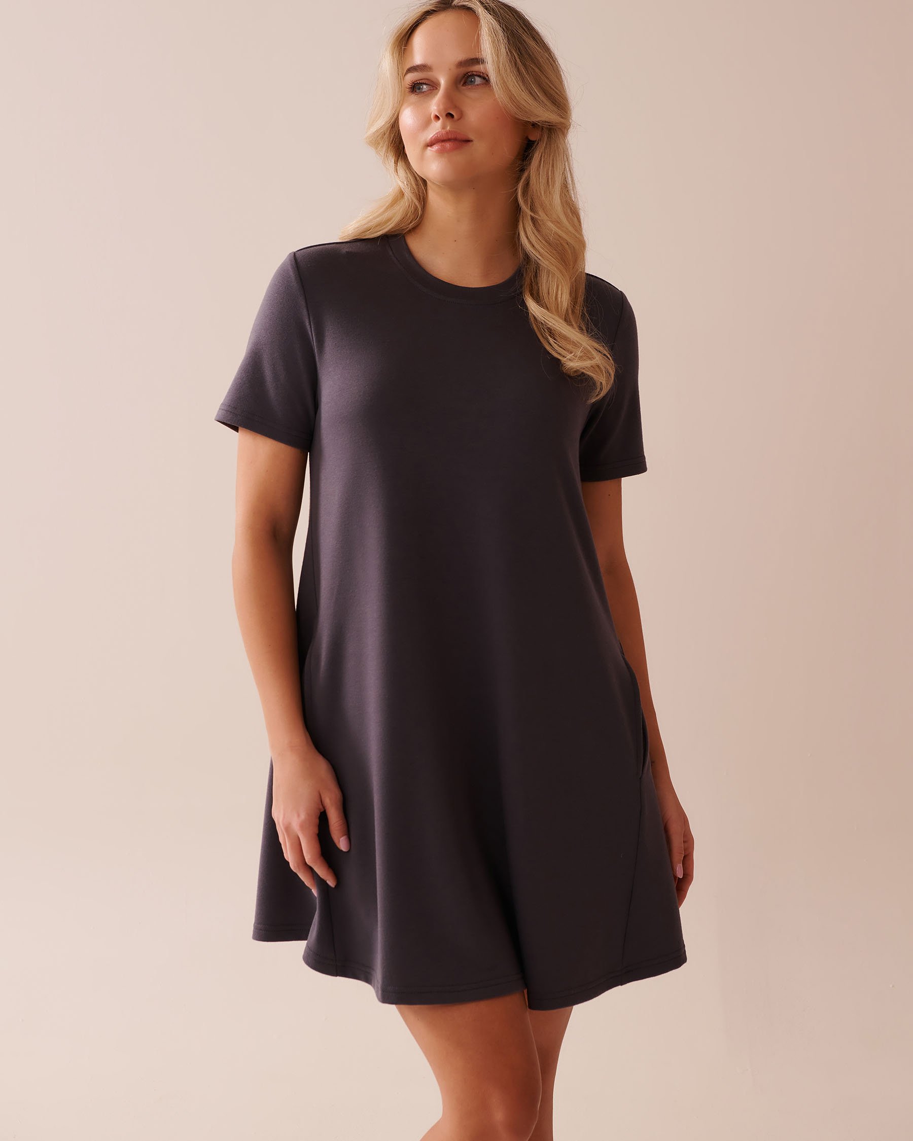 LA VIE EN ROSE French Terry Short Sleeve Dress Anthracite 50400043 - View1