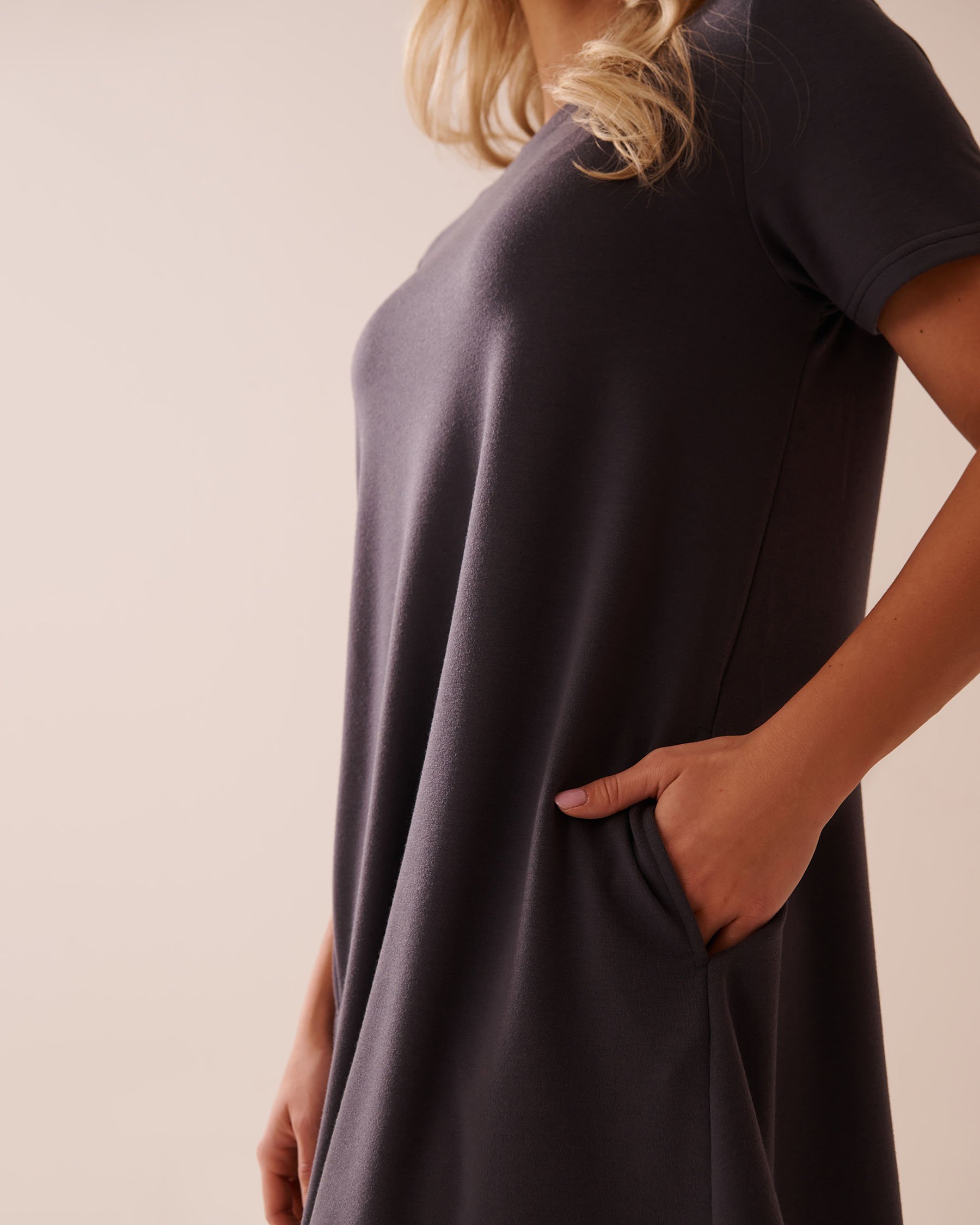 LA VIE EN ROSE French Terry Short Sleeve Dress Anthracite 50400043 - View3