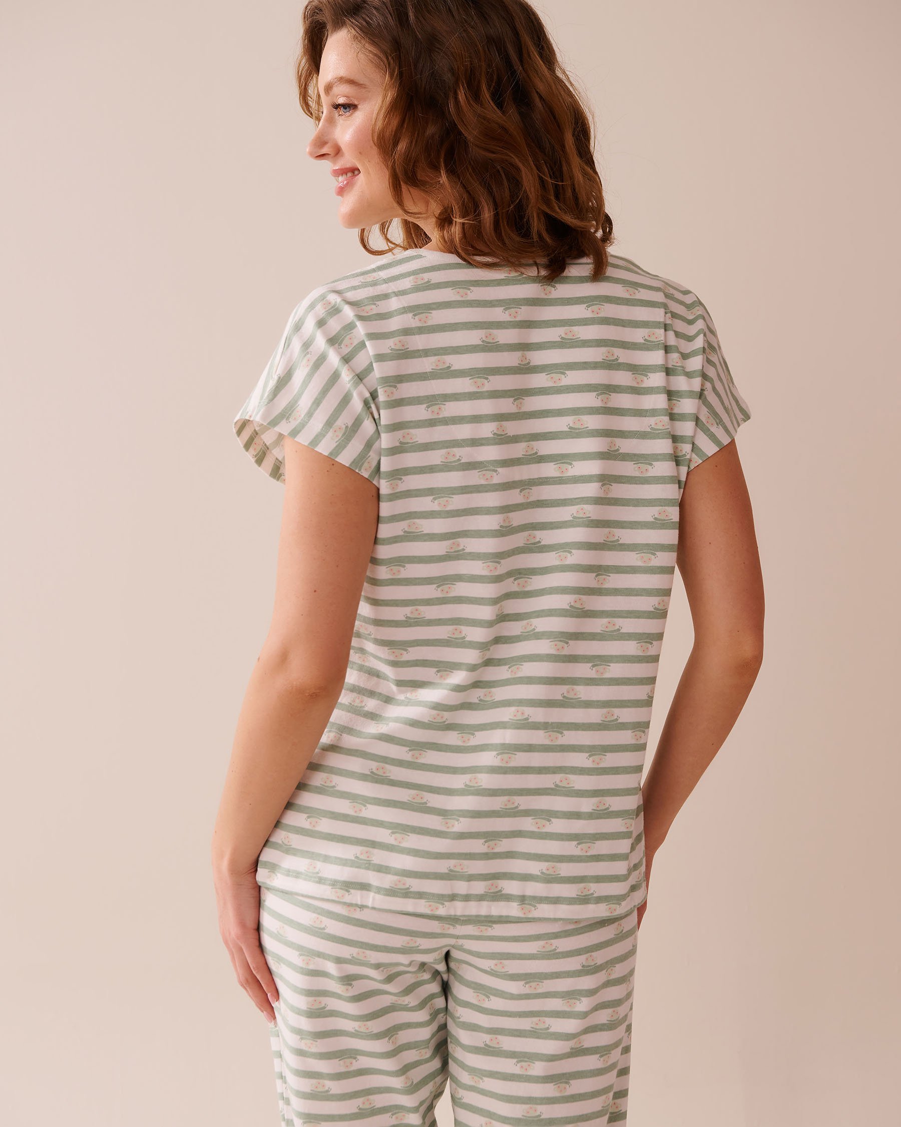 LA VIE EN ROSE Snail Print Cotton T-shirt Frosty Green/Snails 40100724 - View2