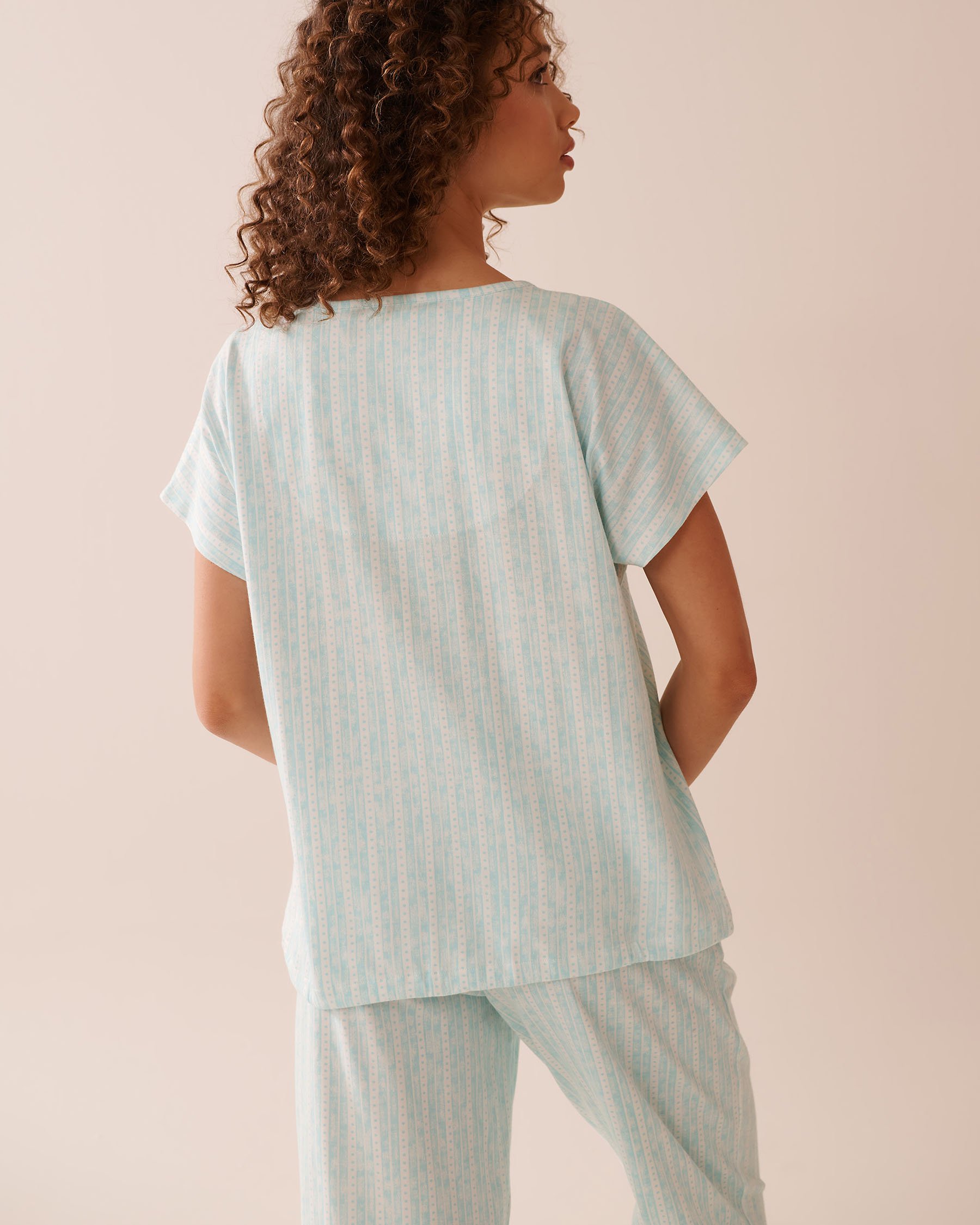 LA VIE EN ROSE Stripe Print Cotton T-shirt Aqua Blue Stripe 40100724 - View2