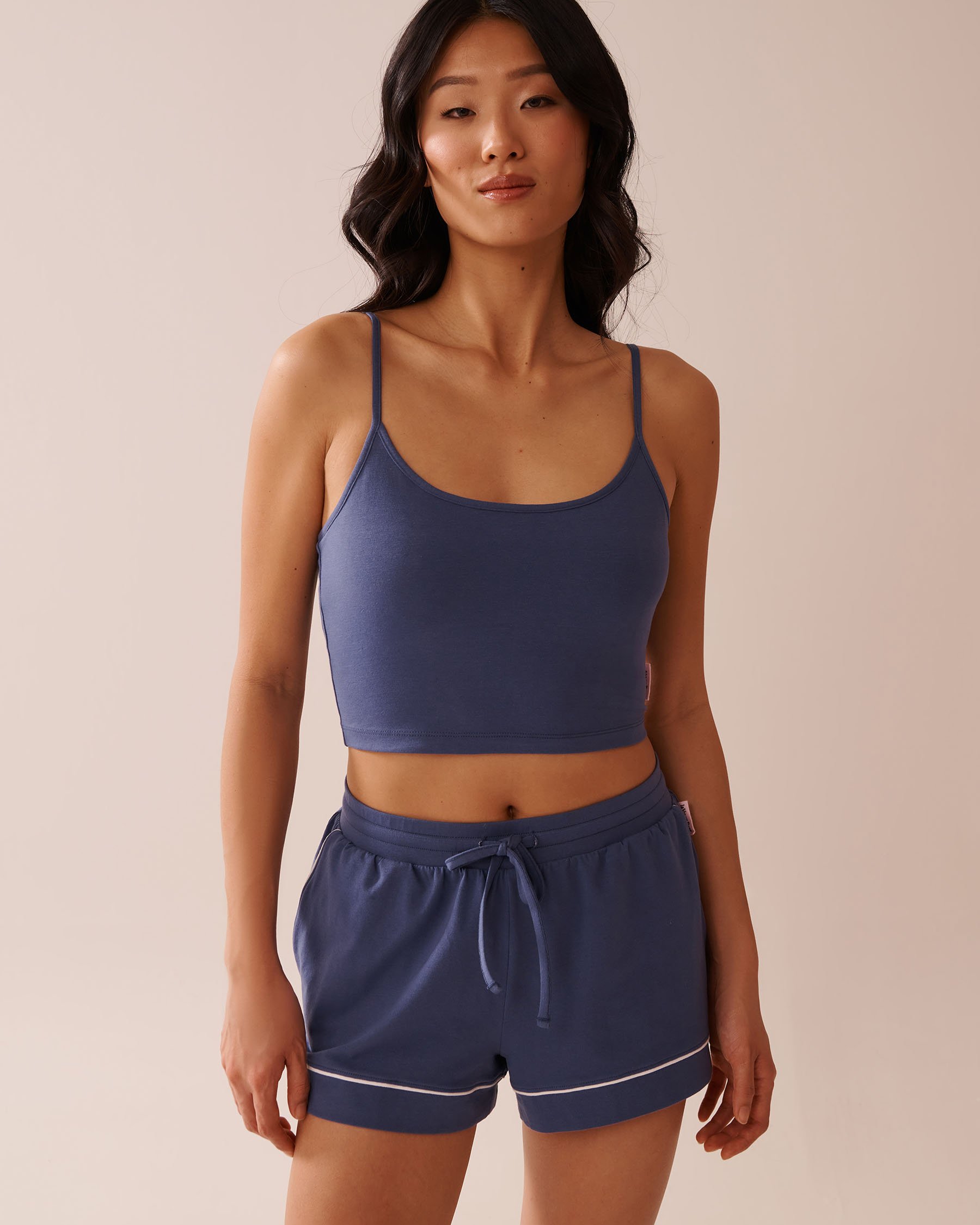 LA VIE EN ROSE Cotton Crop Cami with Shelf Bra Indigo Blue 40100727 - View1