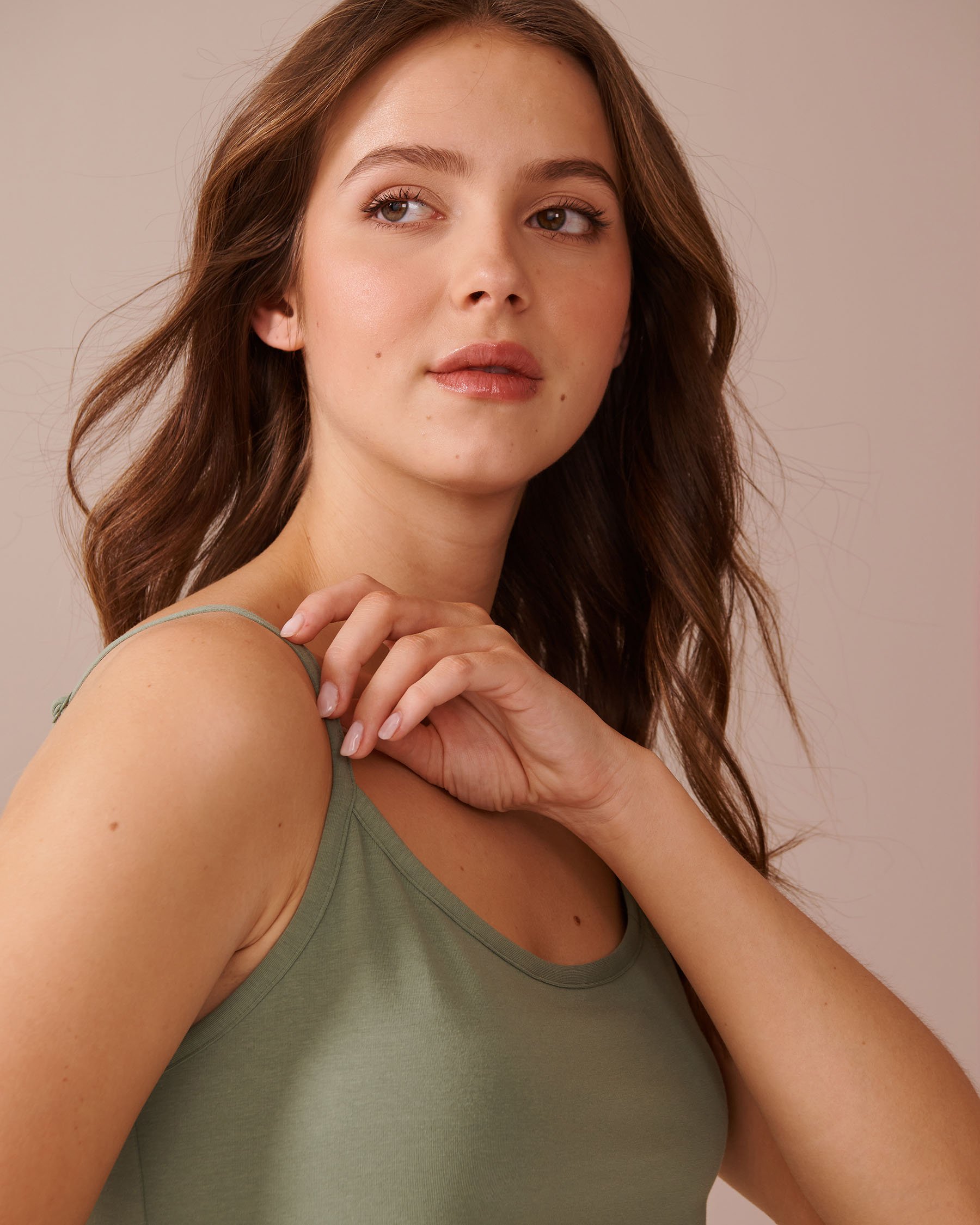 LA VIE EN ROSE Cotton Cami Forest Green 40100729 - View3